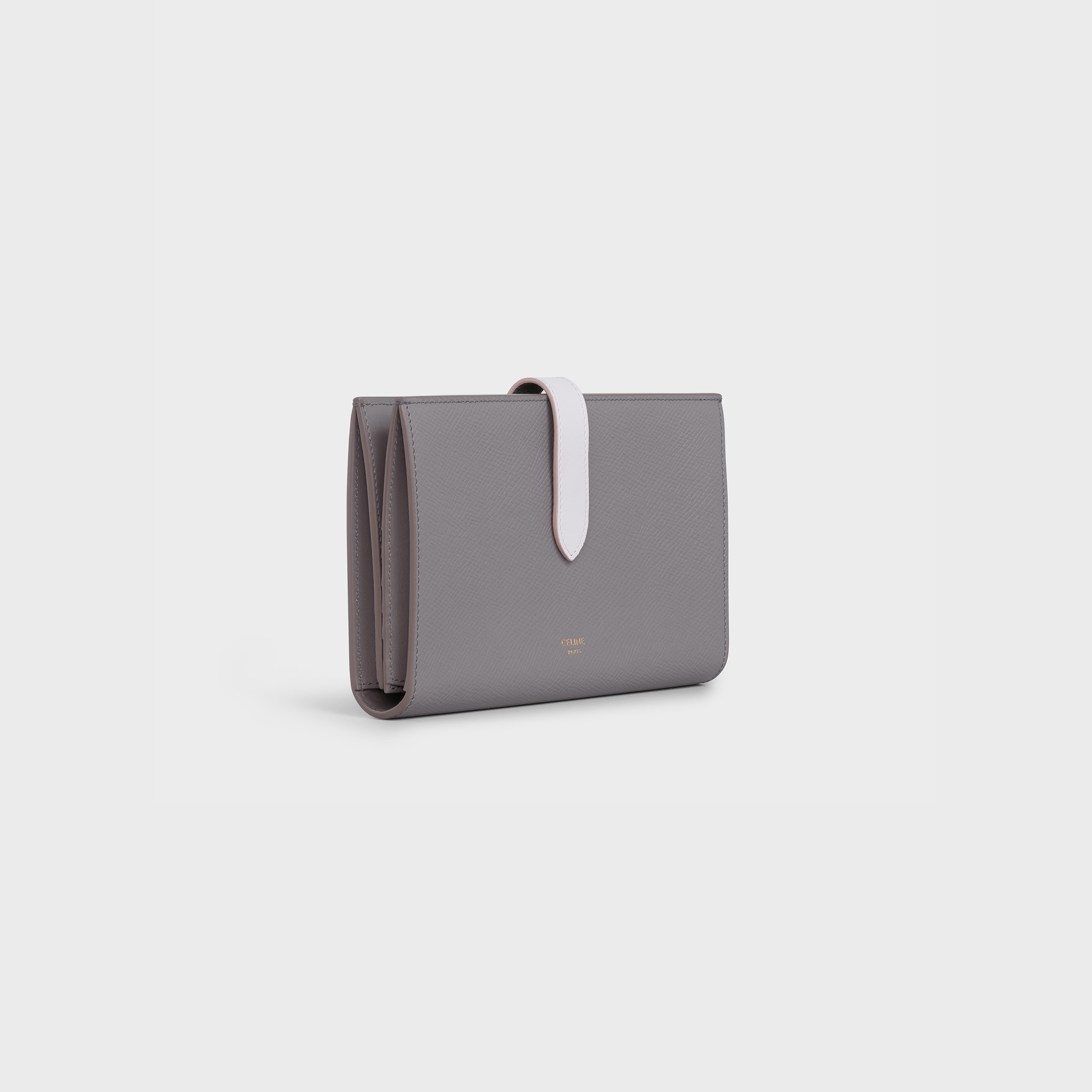 Large strap wallet in Bicolour Grained Calfskin - Pebble / Pale