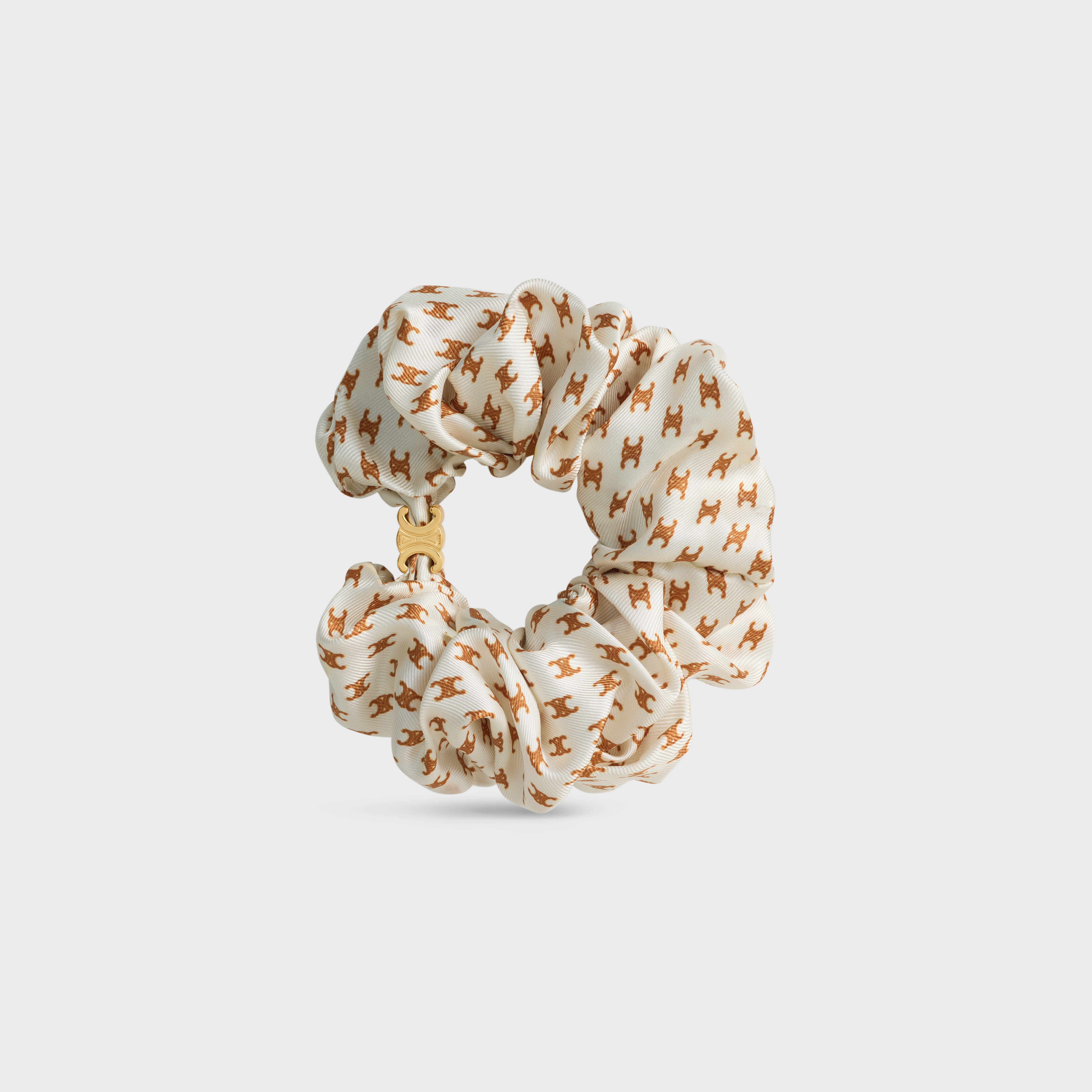 Celine Mini Triomphe Scrunchy in silk and Brass with Gold Finish 
