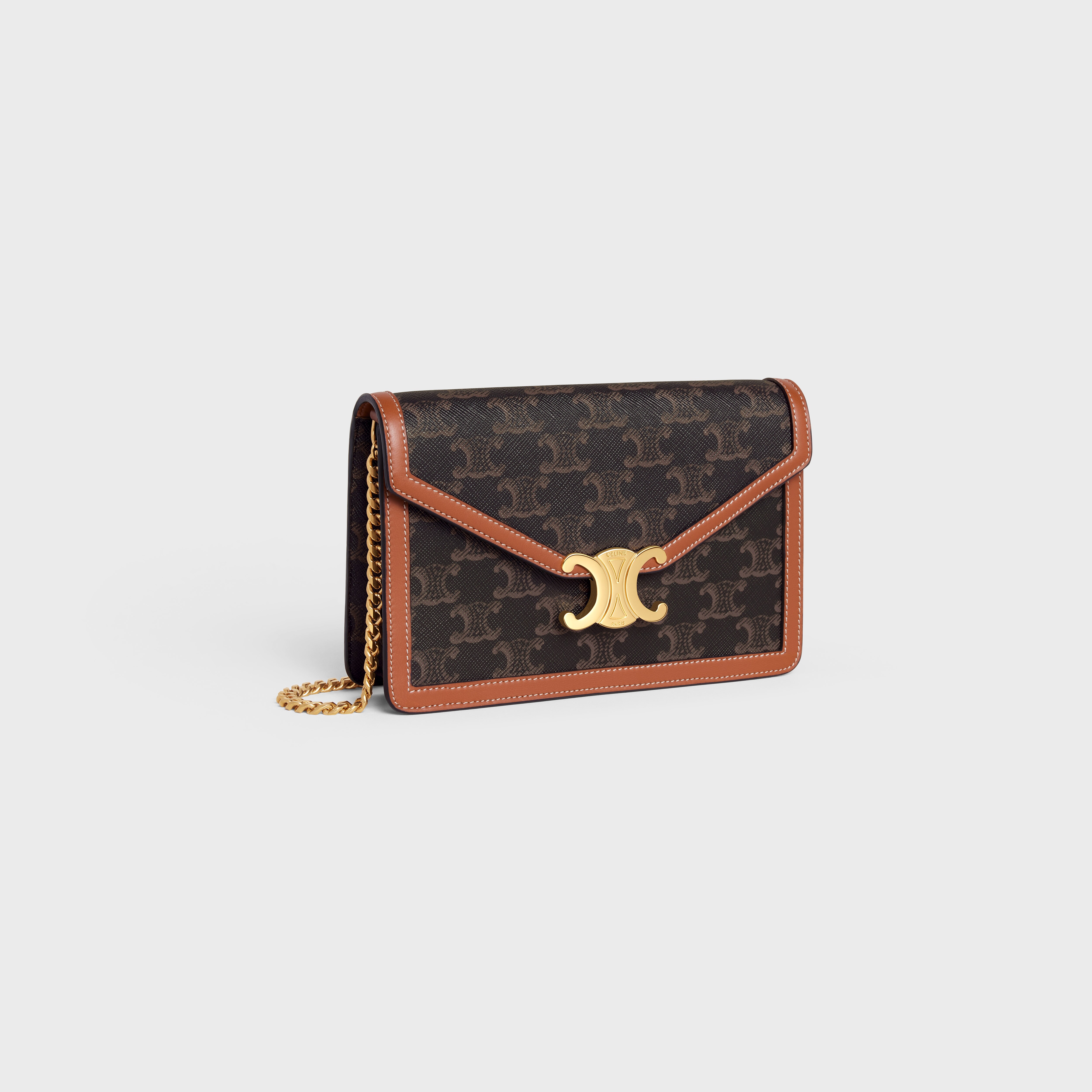 WALLET ON CHAIN MARGO IN TRIOMPHE CANVAS AND CALFSKIN - TAN