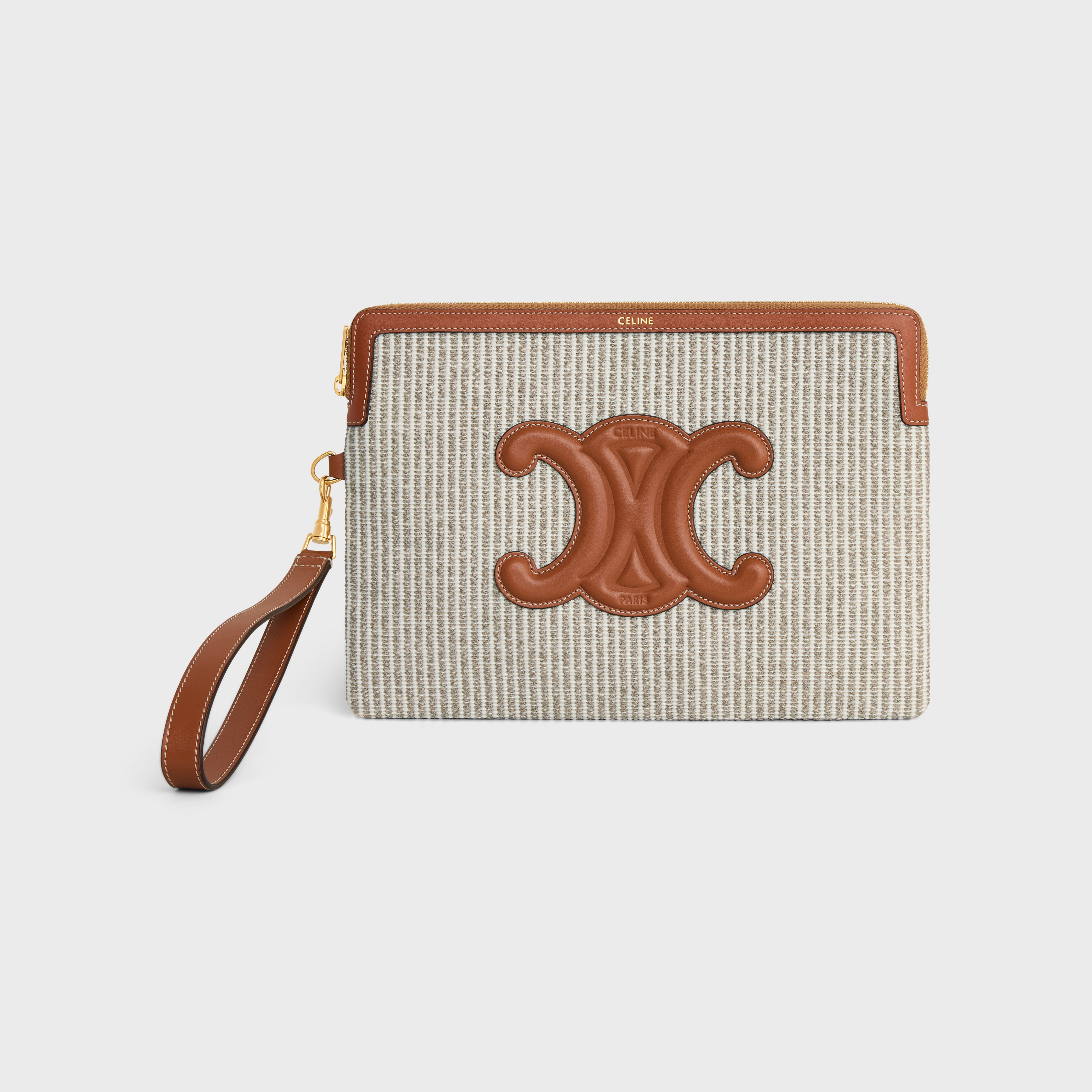 SMALL POUCH WITH STRAP CUIR TRIOMPHE IN STRIPED TEXTILE AND CALFSKIN