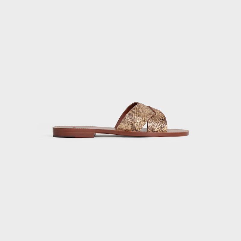 CELINE LERINS Criss cross slides in Metalized Python Stamped Sheepskin | CELINE