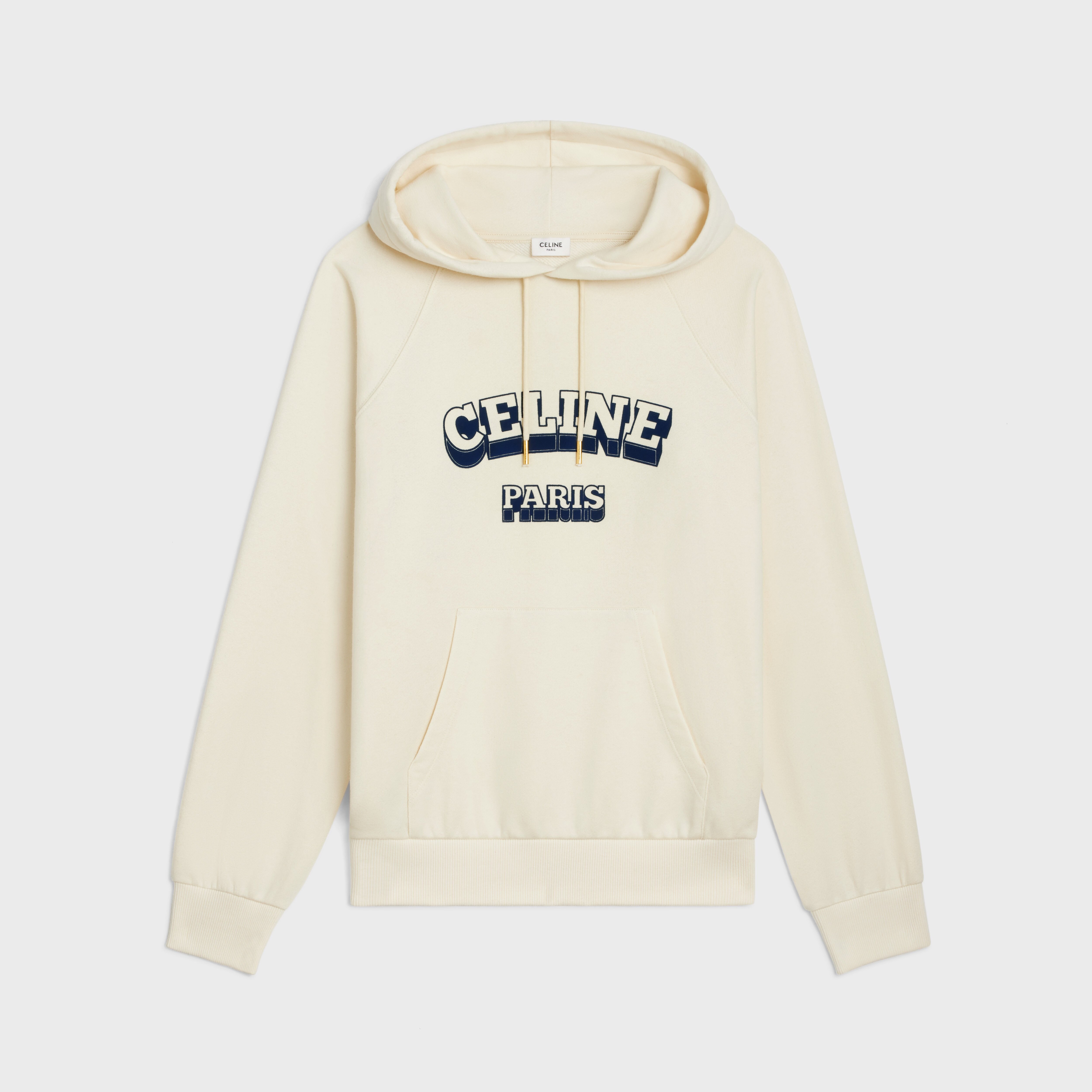 CELINE PARIS 70'S HOODIE IN COTTON AND CASHMERE - LIGHT IVORY / NAVY