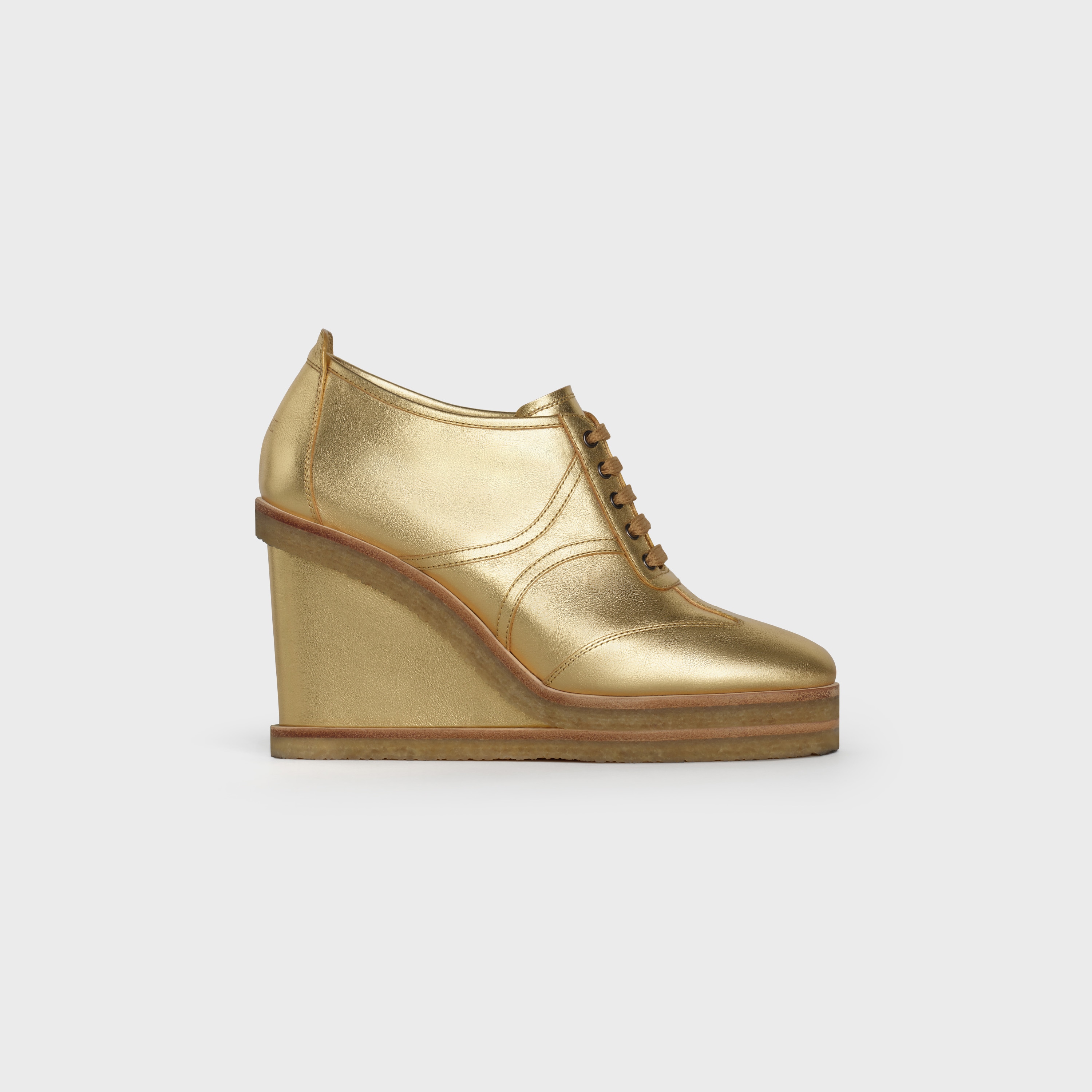 Manon Wedge Lace Up in Metalized Calfskin - null | CELINE