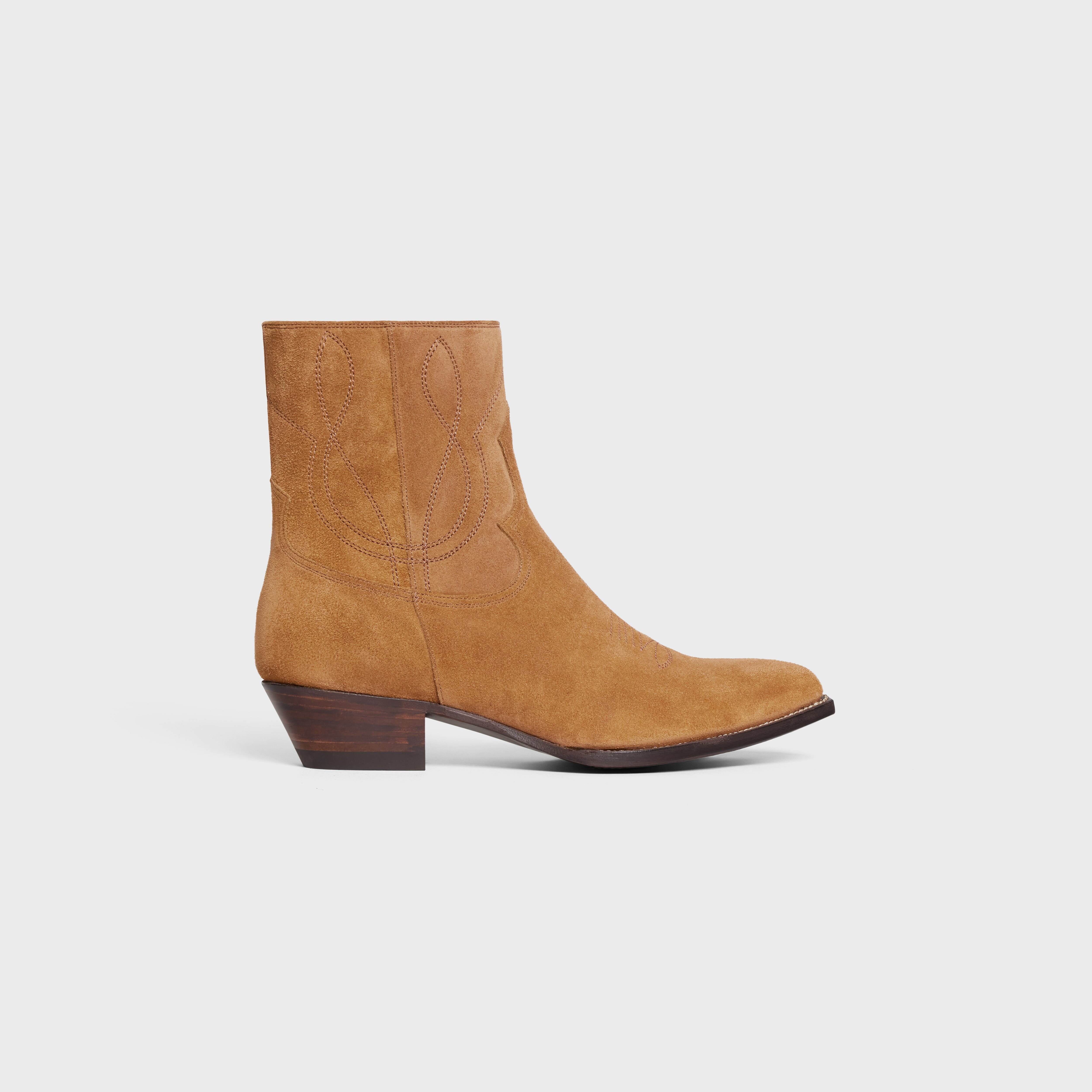 ZIPPED WESTERN BOOTS IN SUEDE CALFSKIN - HAVANA | CELINE