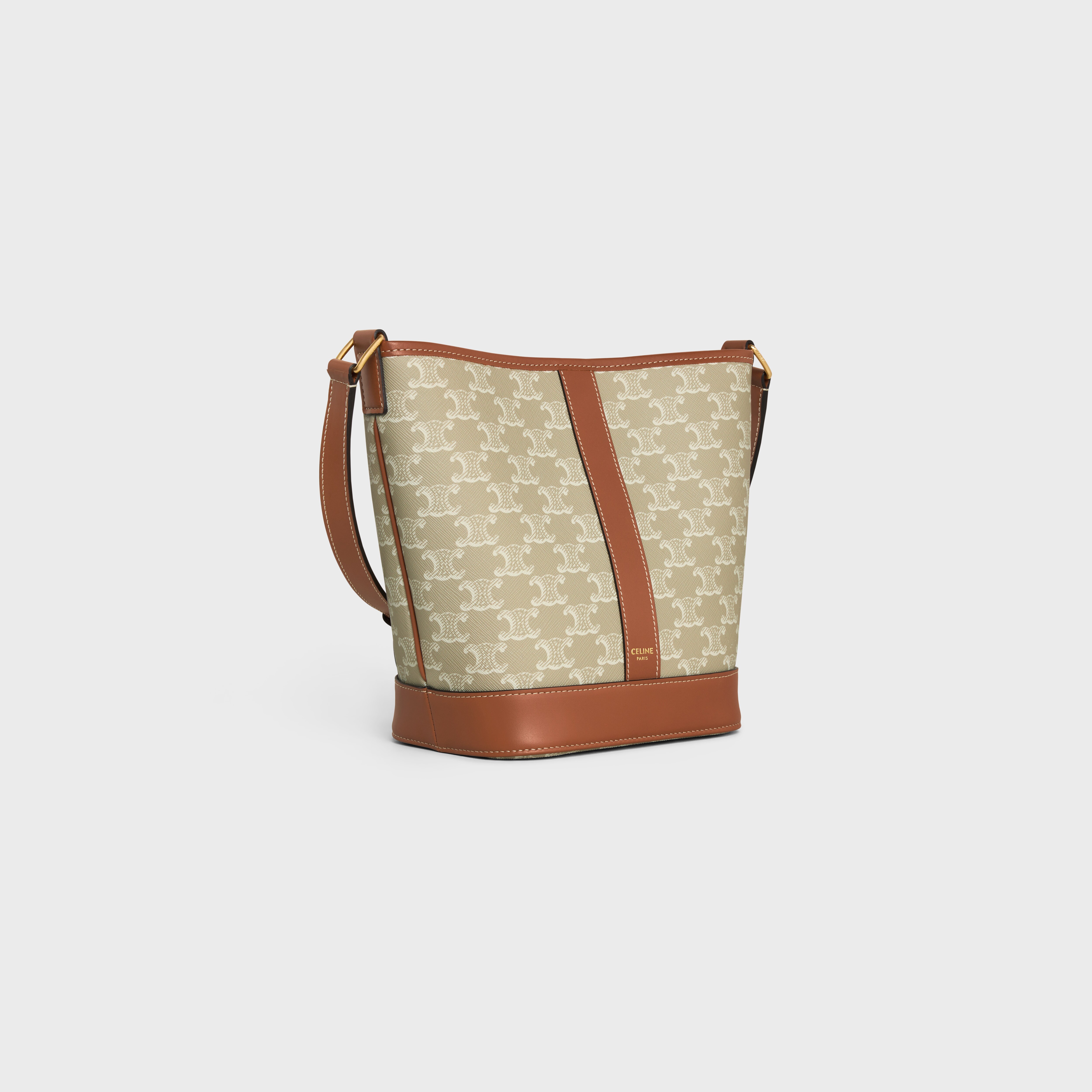 Celine Black Triomphe Small Canvas Bucket Bag in Brown