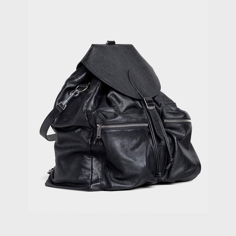 Bolsa Biker Média em pele de bezerro lisa - Preto | CELINE