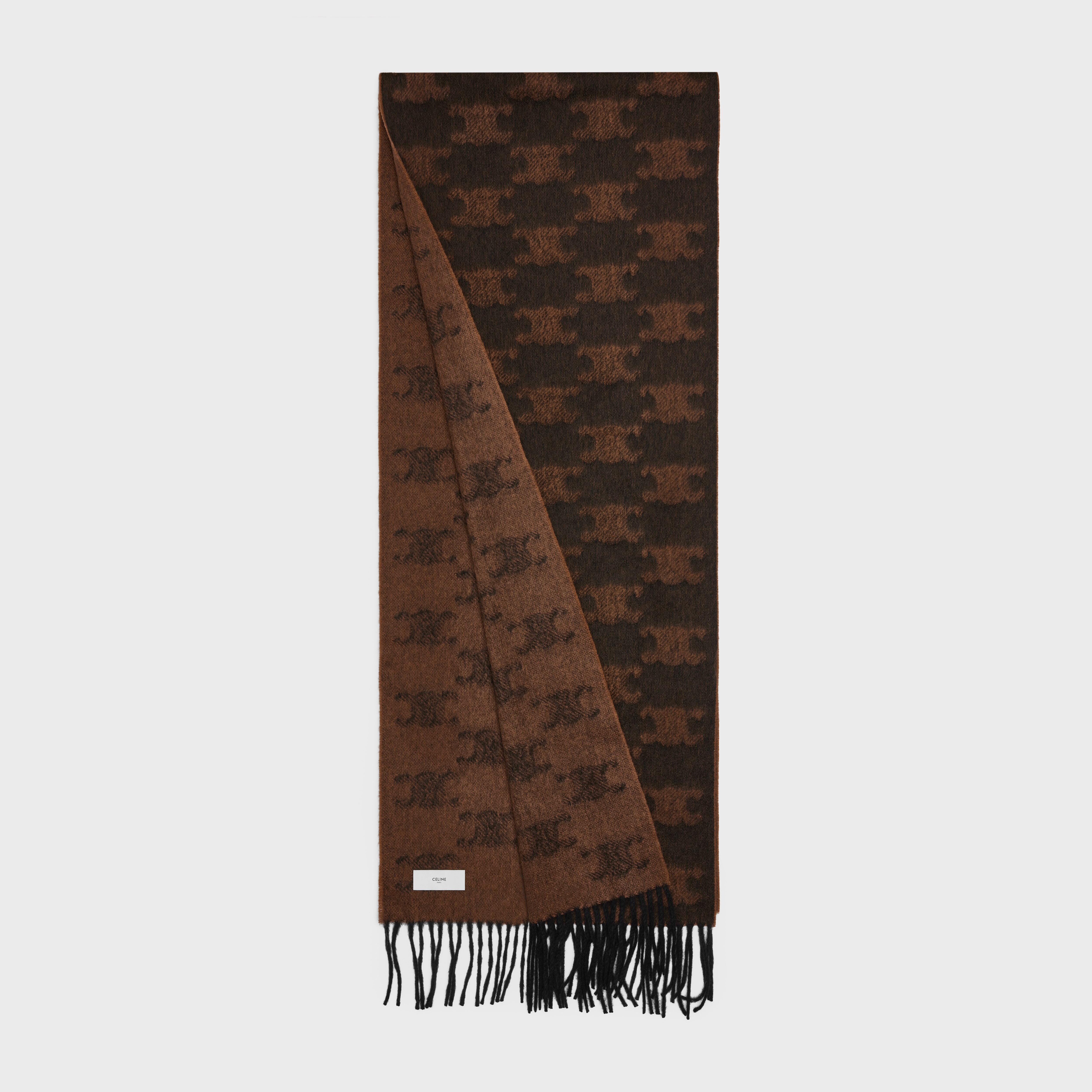 FRINGED SCARF IN MONOGRAM CASHMERE - BLACK / TOFFEE