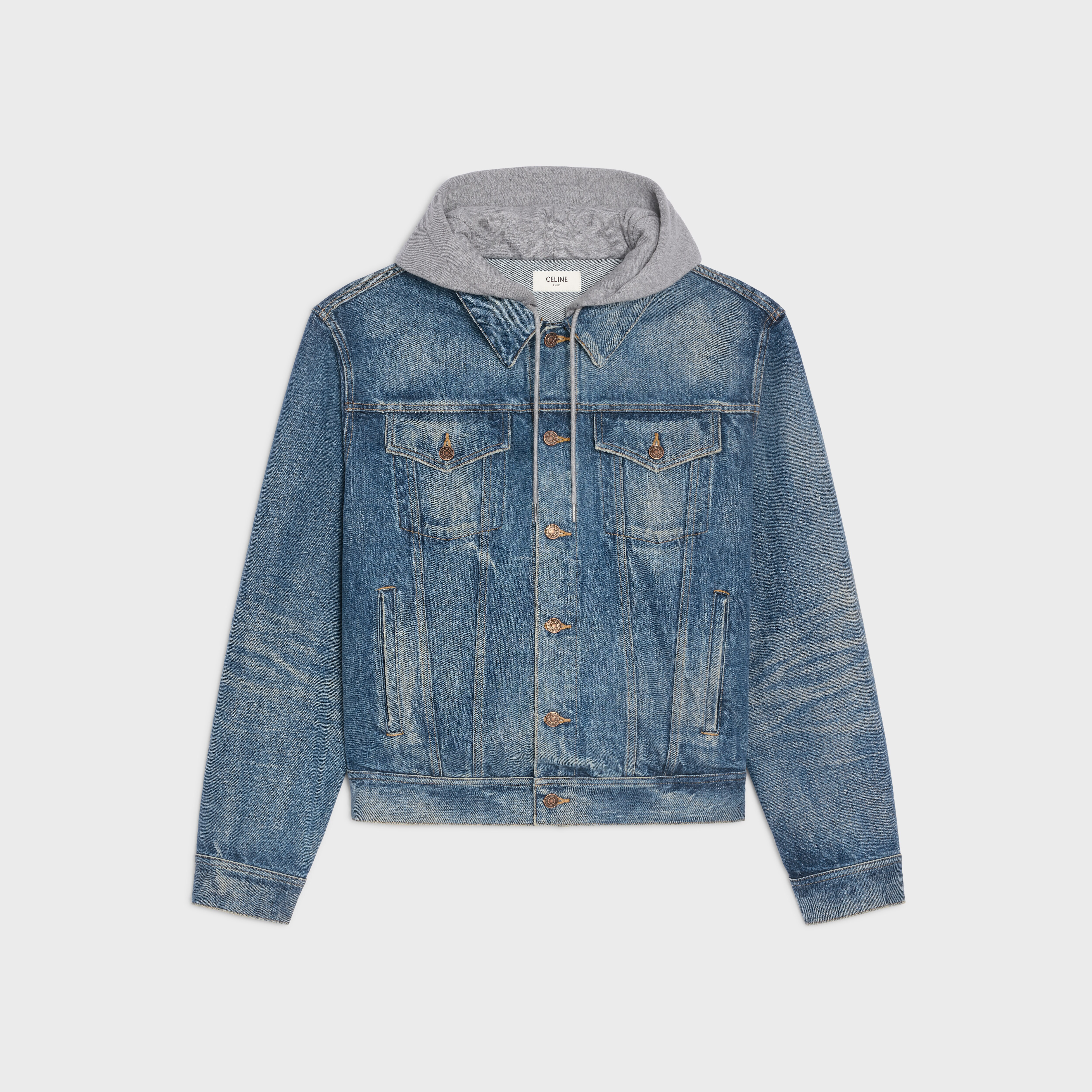 TRUCKER JACKET WITH HOOD IN UNION WASH 