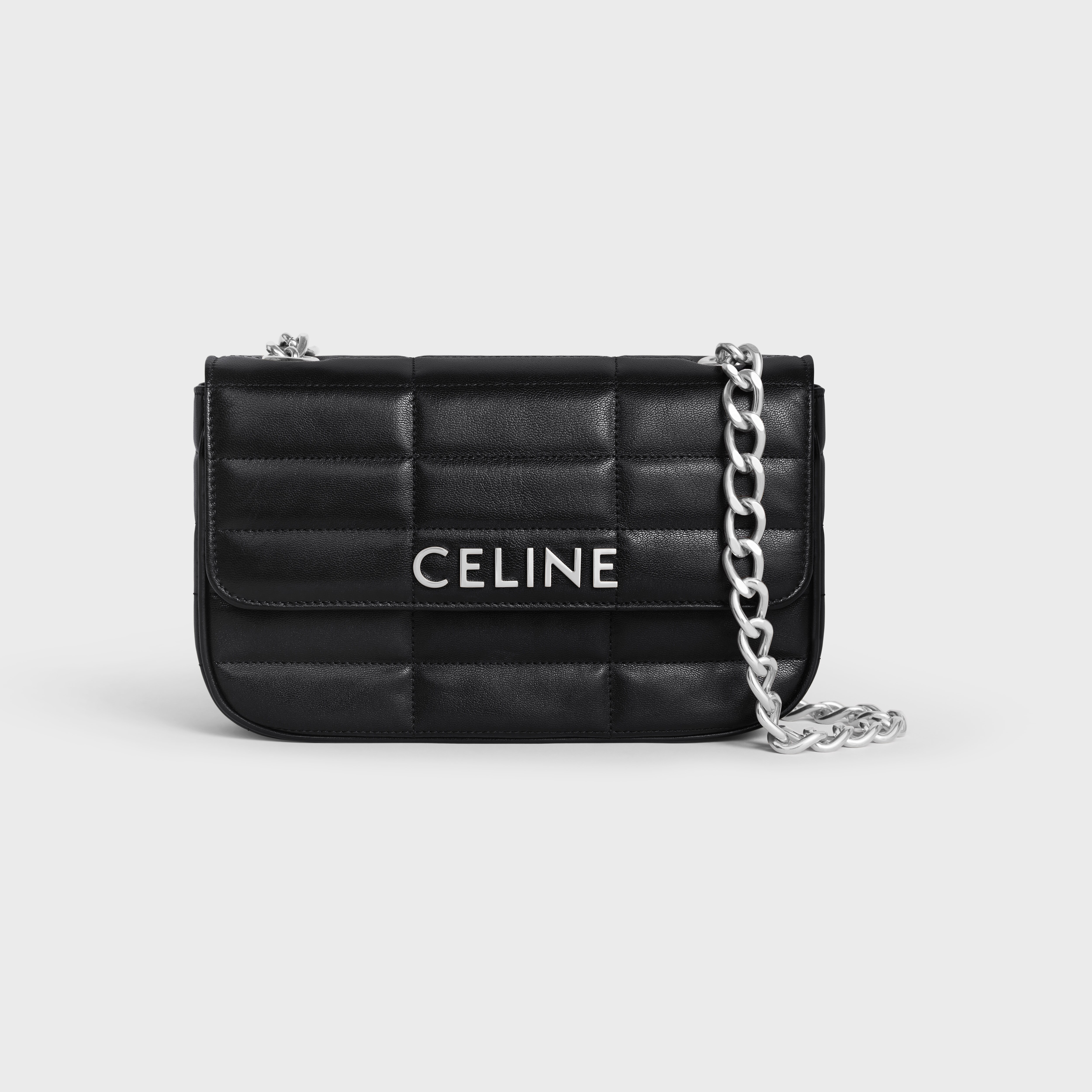 CHAIN SHOULDER BAG MATELASSE MONOCHROME CELINE IN QUILTED GOATSKIN - BLACK