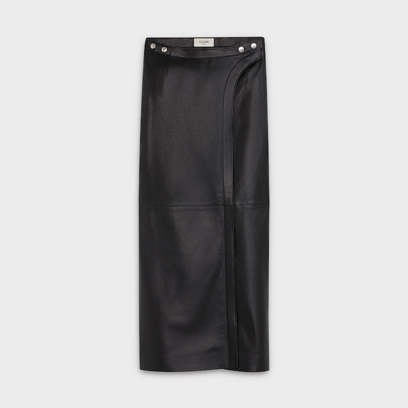 long snap skirt in light grain leather - null | CELINE