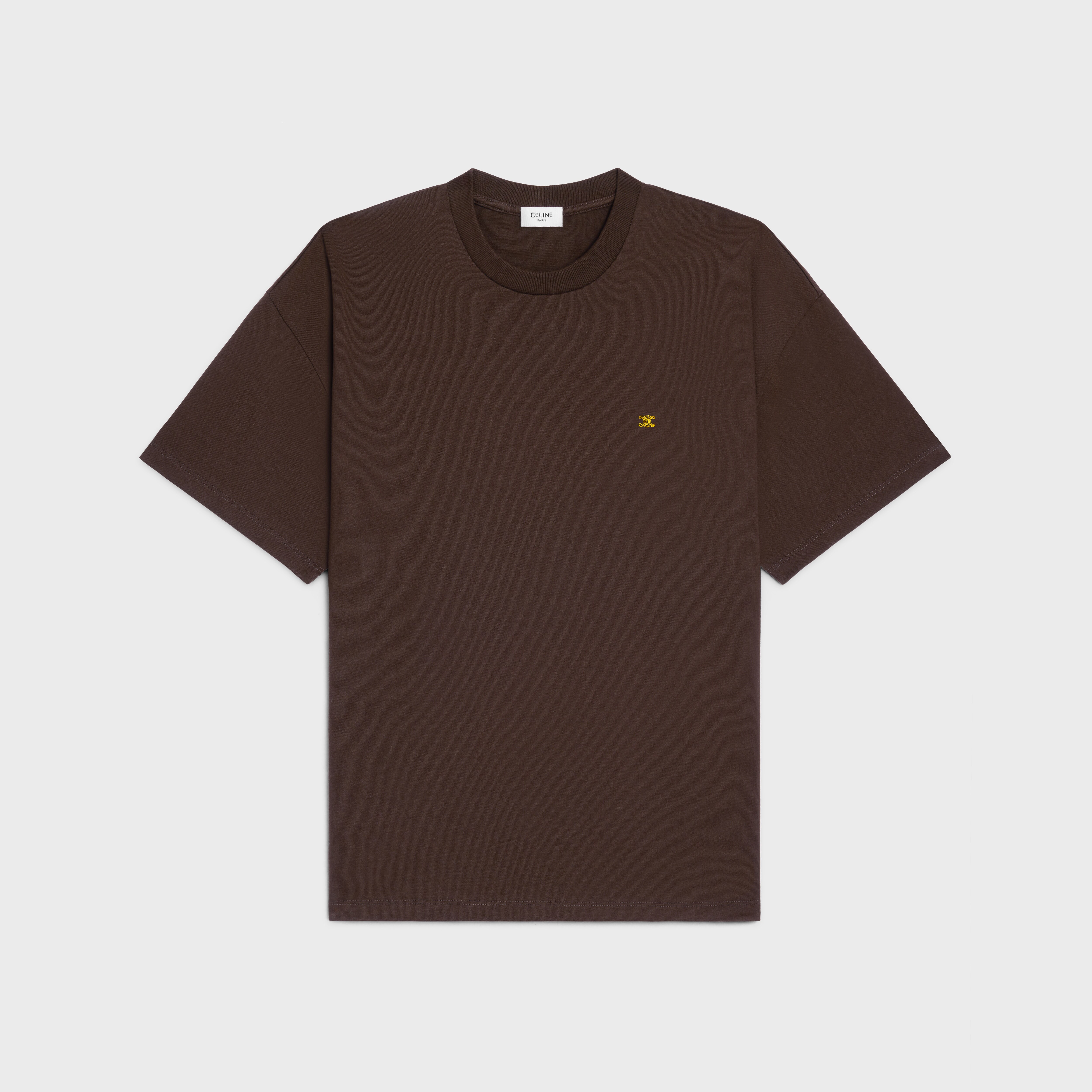T-SHIRT IN cotton jersey - DARK BROWN / YELLOW | CELINE