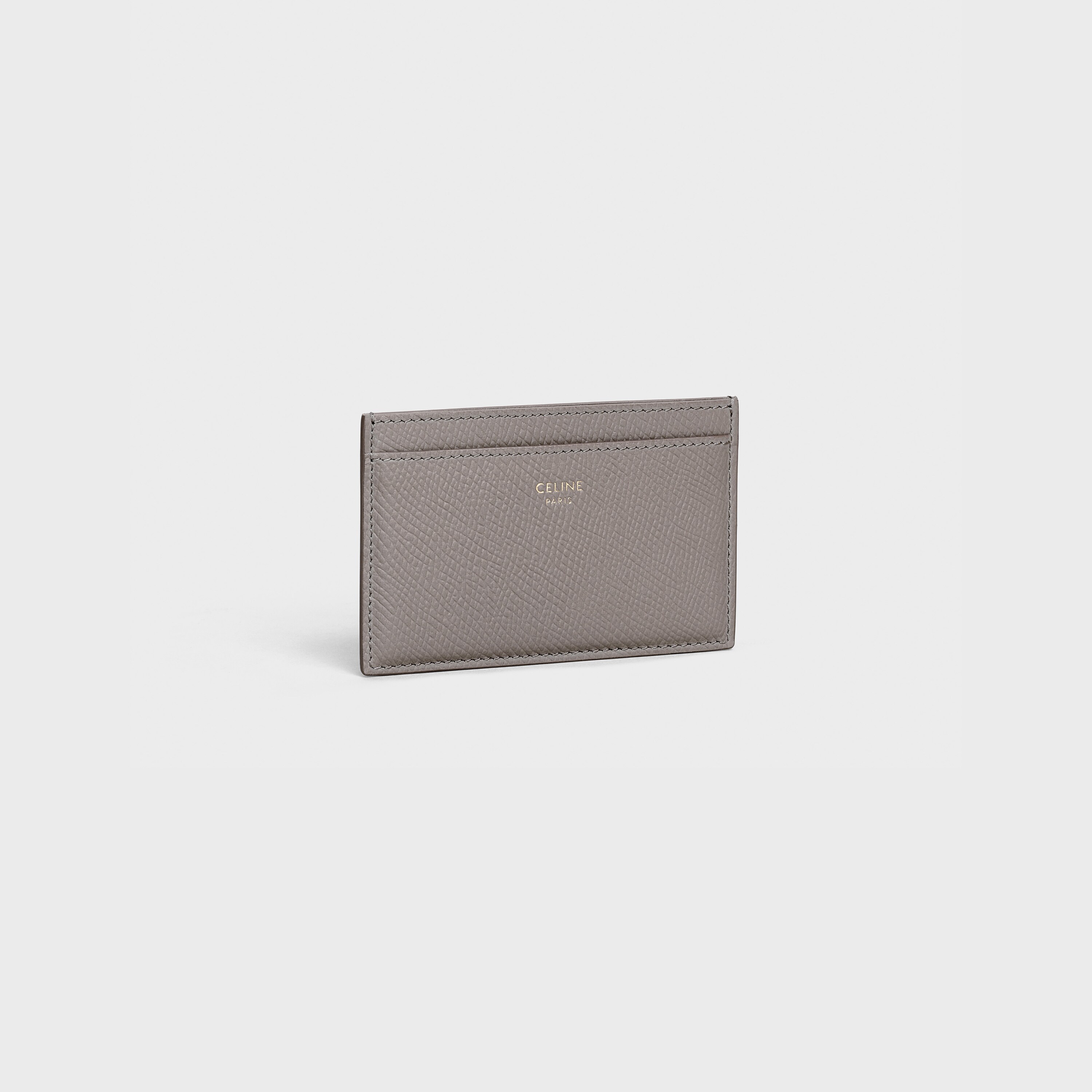 CARD HOLDER IN GRAINED CALFSKIN - PEBBLE