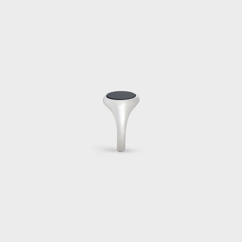 Celine Heritage Round Ring in Sterling Silver and Onyx - null | CELINE