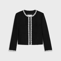 cardigan with embroidered hems in tweed - Black -  - 1 | CELINE