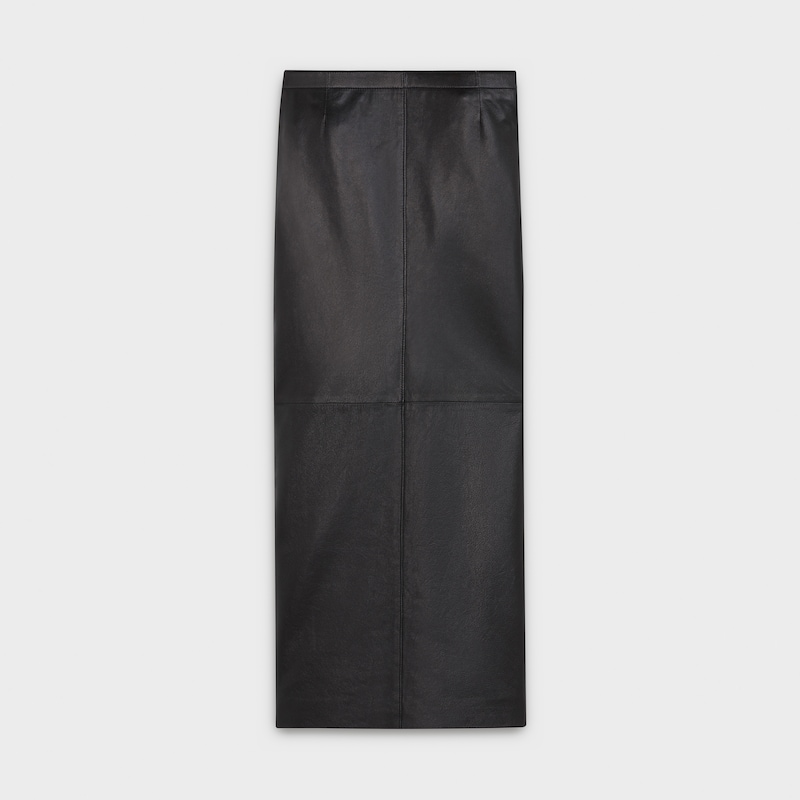long snap skirt in light grain leather - null | CELINE