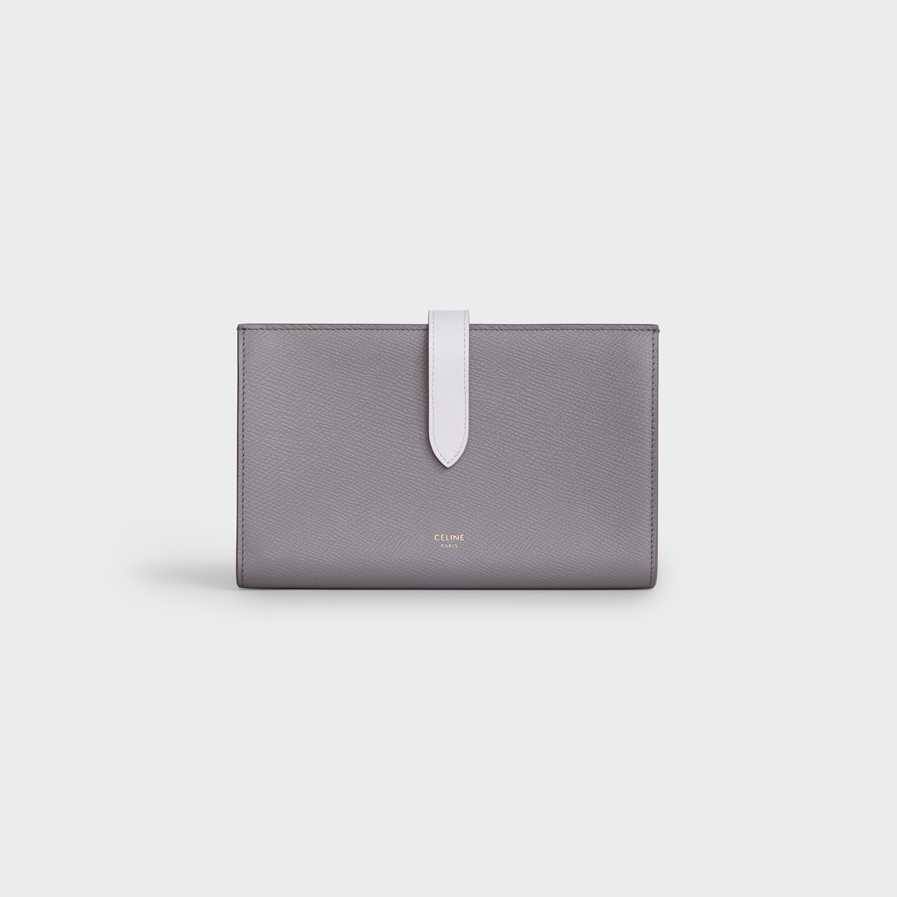 Large strap wallet in Bicolour Grained Calfskin - Pebble / Pale
