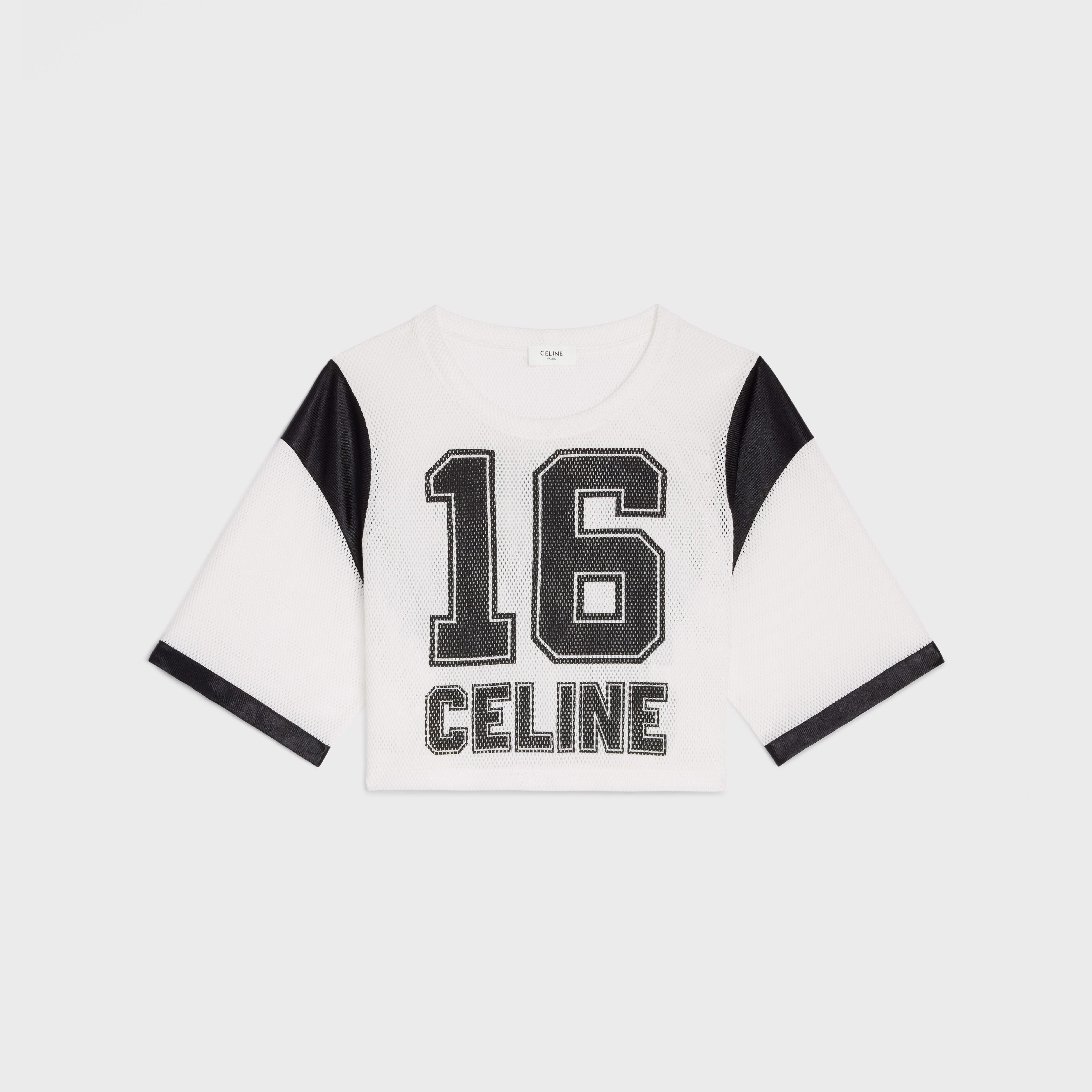 Pløje Konserveringsmiddel bringe handlingen CROPPED CELINE 16 T-SHIRT IN JERSEY MESH - OFF WHITE / BLACK | CELINE