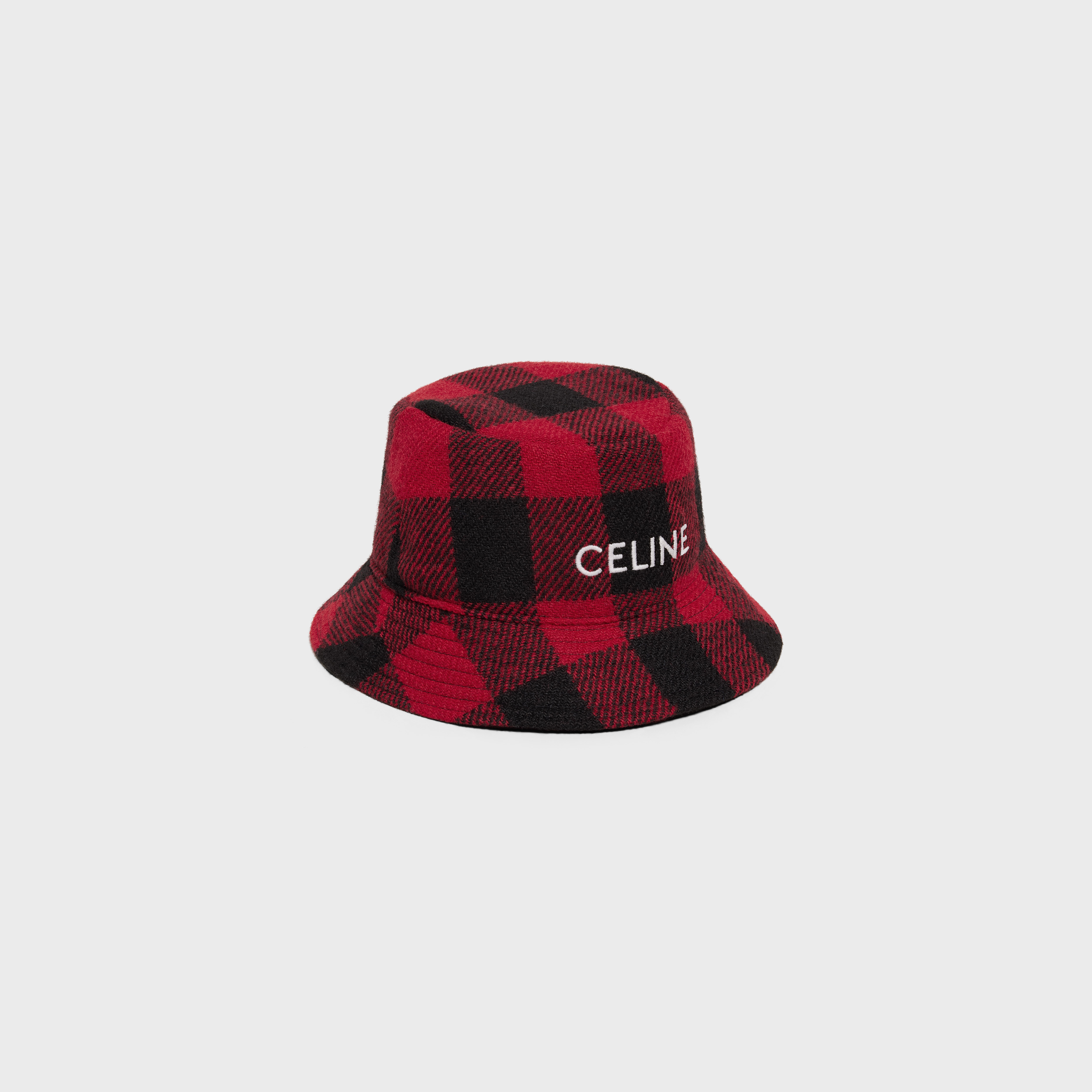 CELINE BUCKET HAT IN CHECKED WOOL - Red 