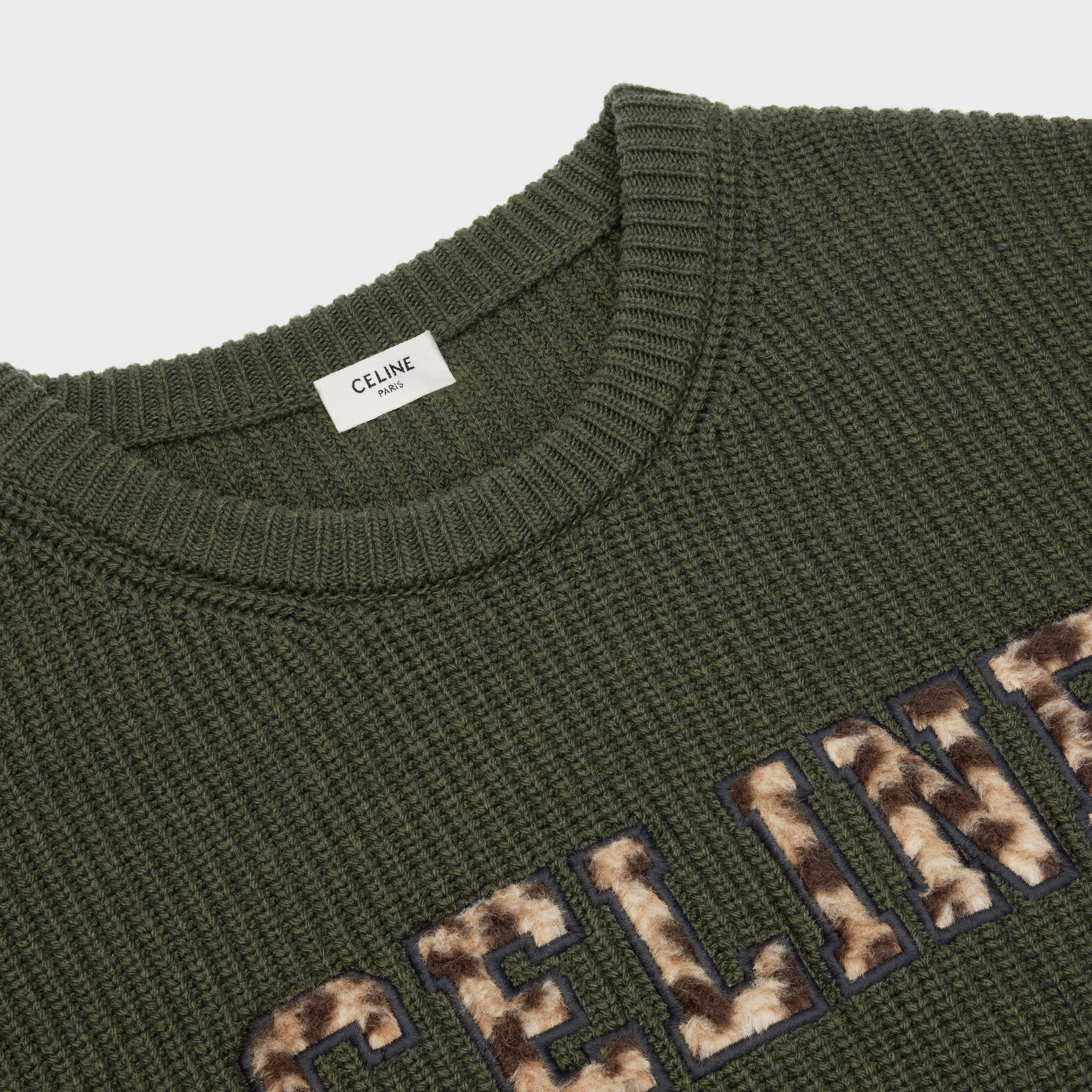 OVERSIZED CELINE SWEATER IN RIBBED WOOL - KHAKI | CELINE