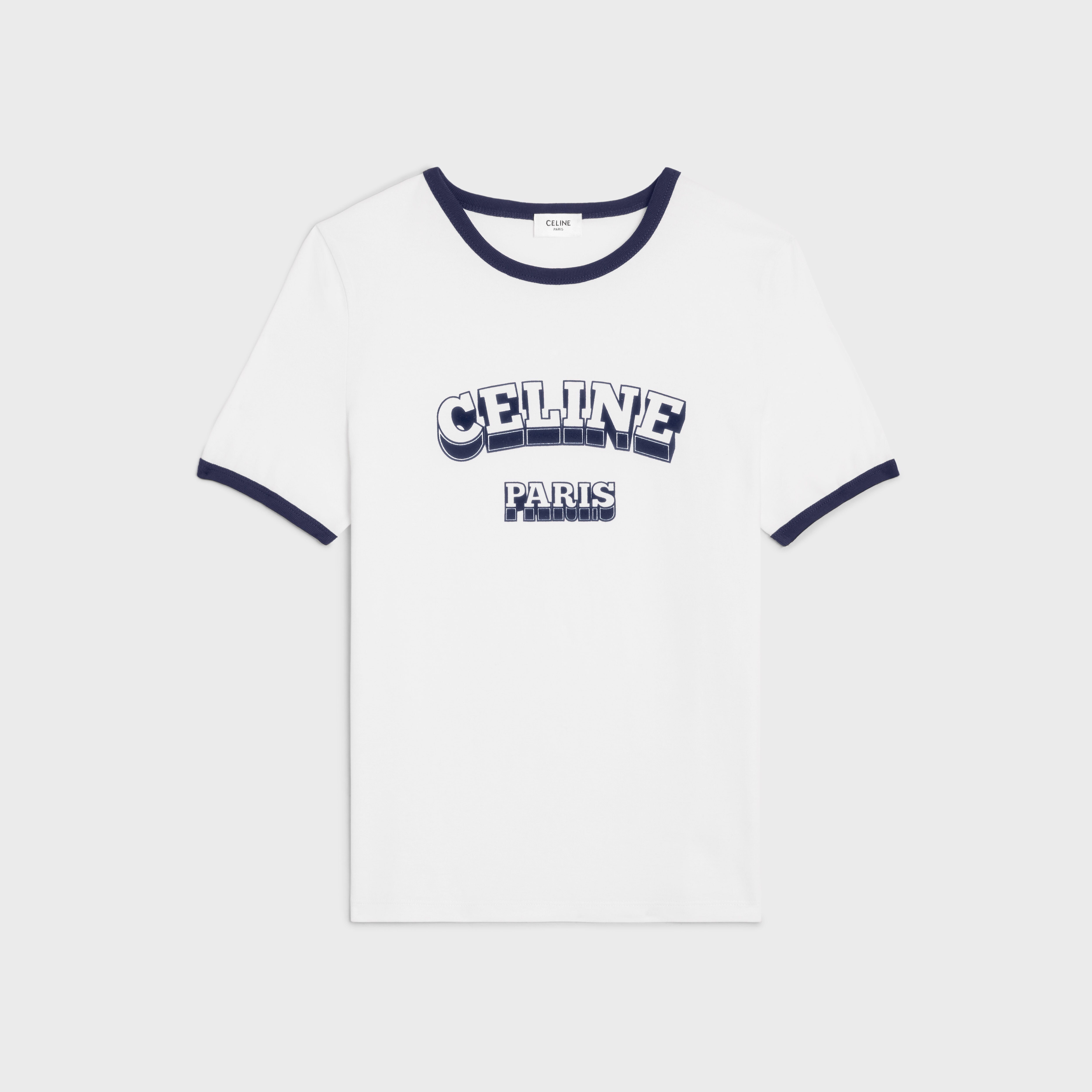 CELINE PARIS 70'S T-SHIRT IN COTTON JERSEY - OFF WHITE / NAVY