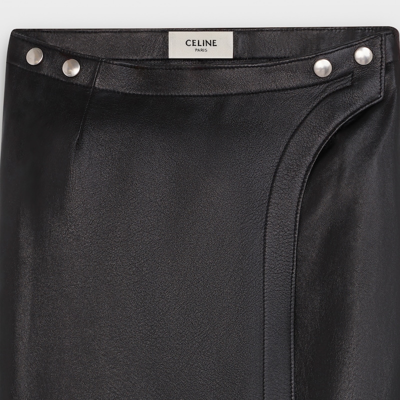 long snap skirt in light grain leather - null | CELINE