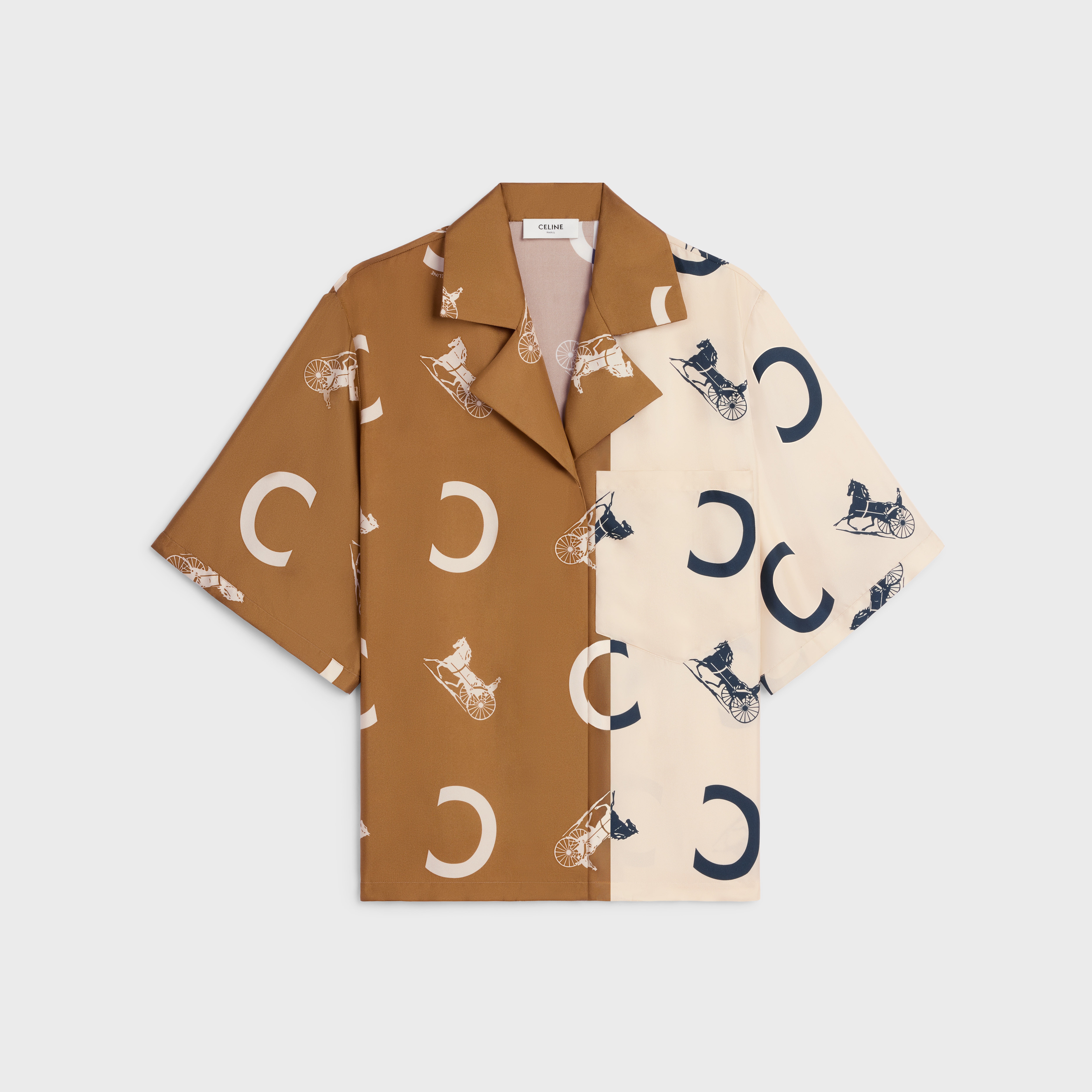 pyjama shirt IN silk twill - OFFWHITE/CAMEL | CELINE
