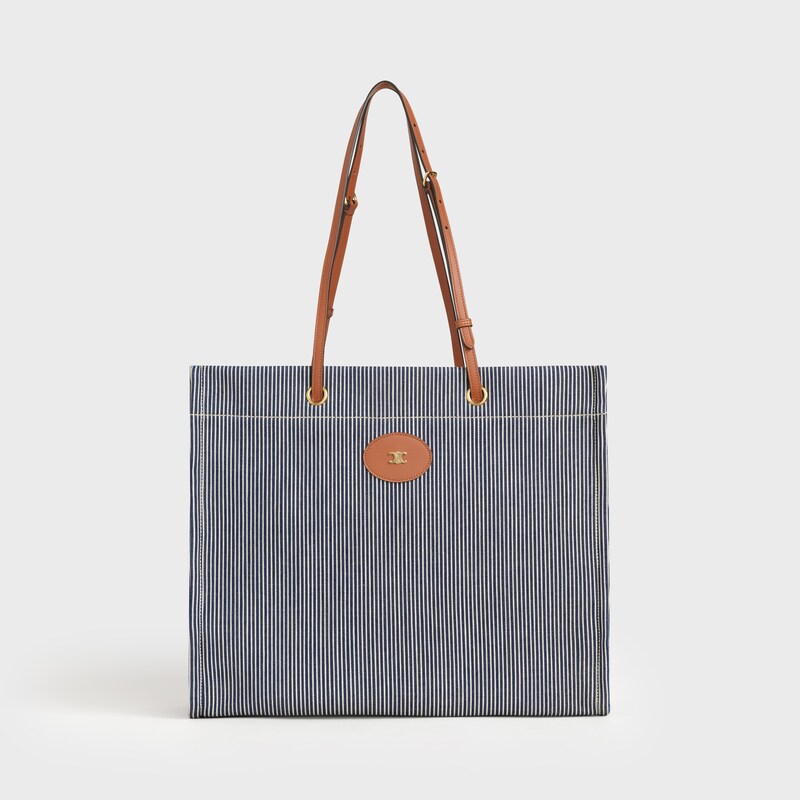 Squared Cabas Celine in Striped Textile and Calfskin | CELINE