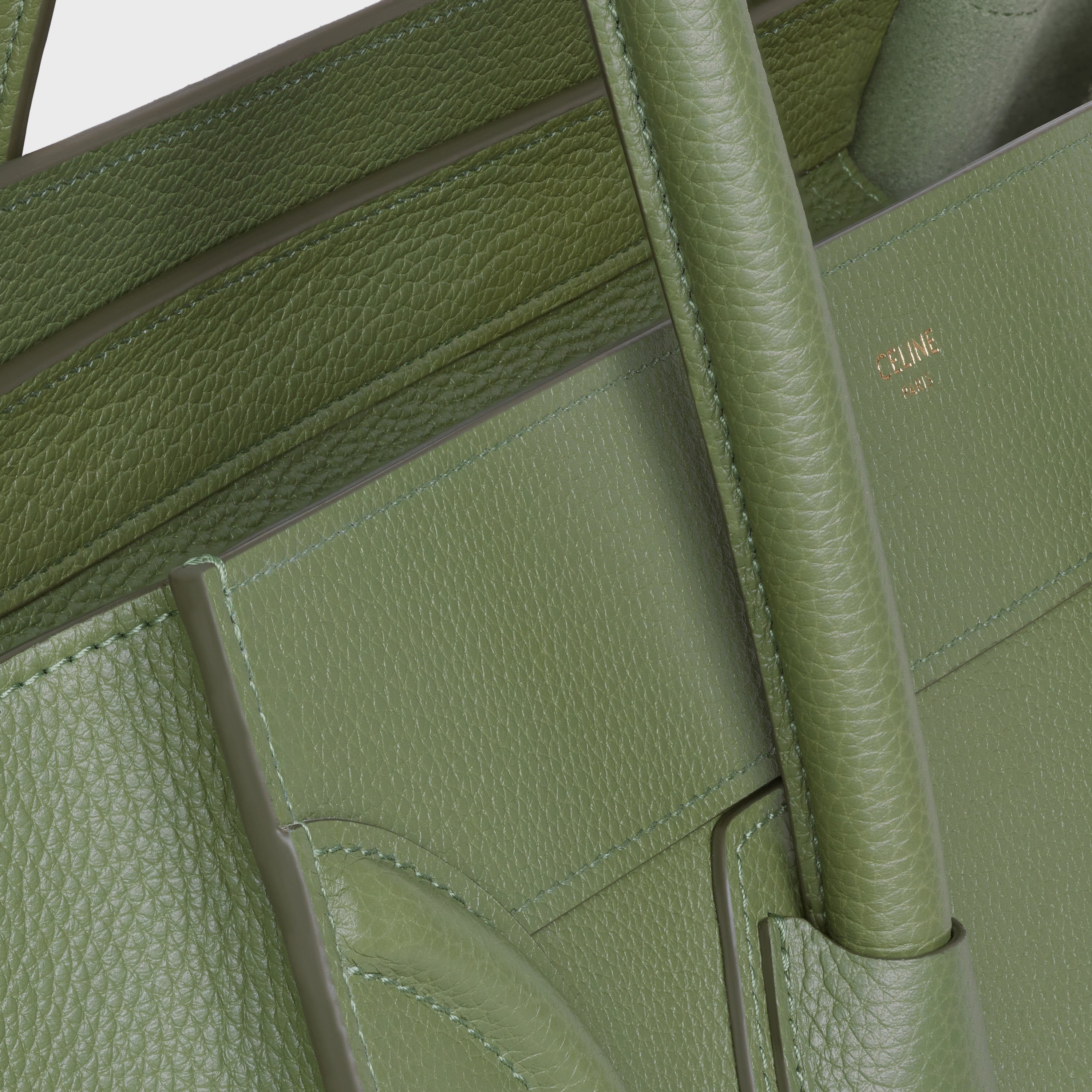 Mini Luggage handbag in drummed calfskin - Light Khaki | CELINE