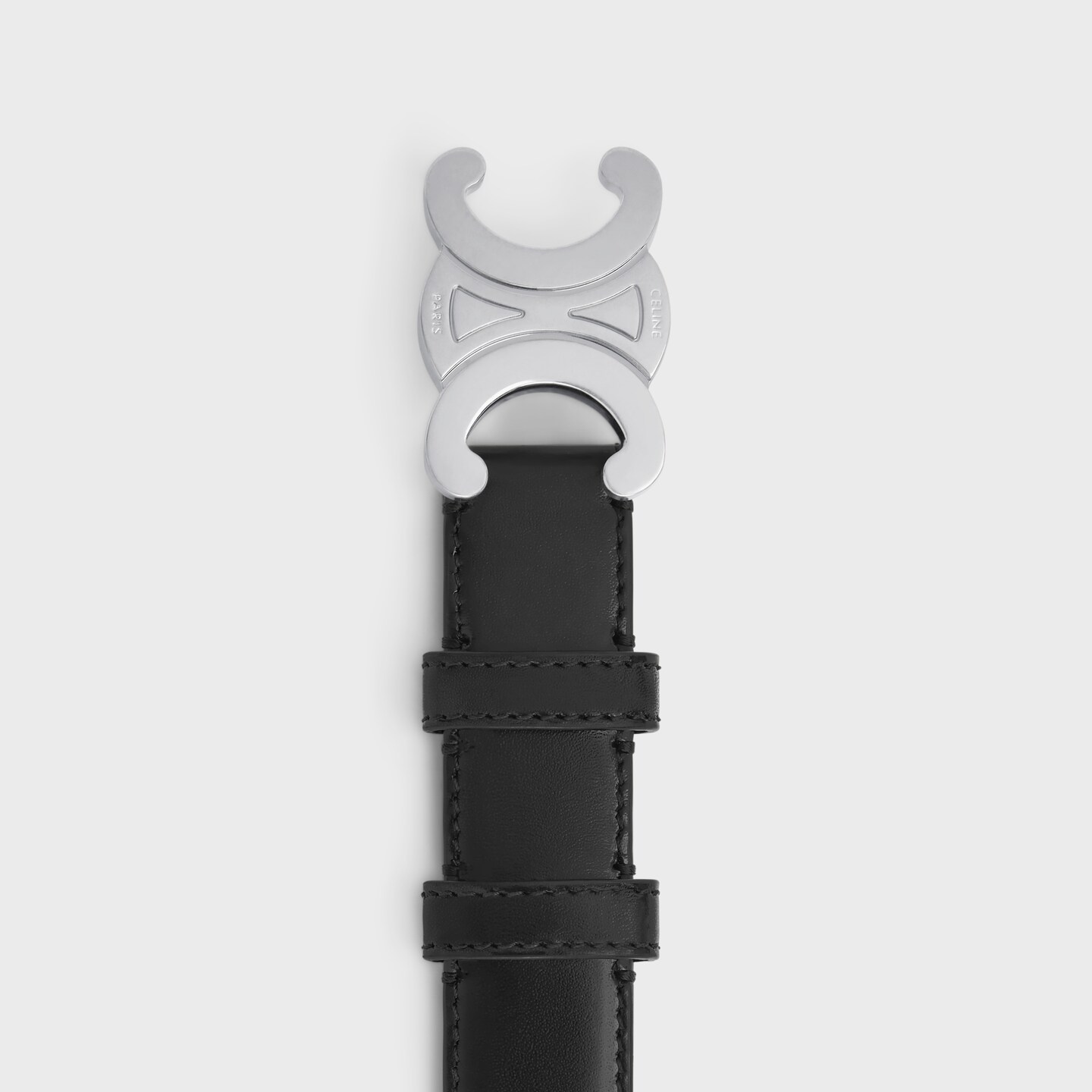 CL SMALL 18 MM TRIOMPHE BELT IN TAURILLON BLACK LEATHER SILVER HARDWARE