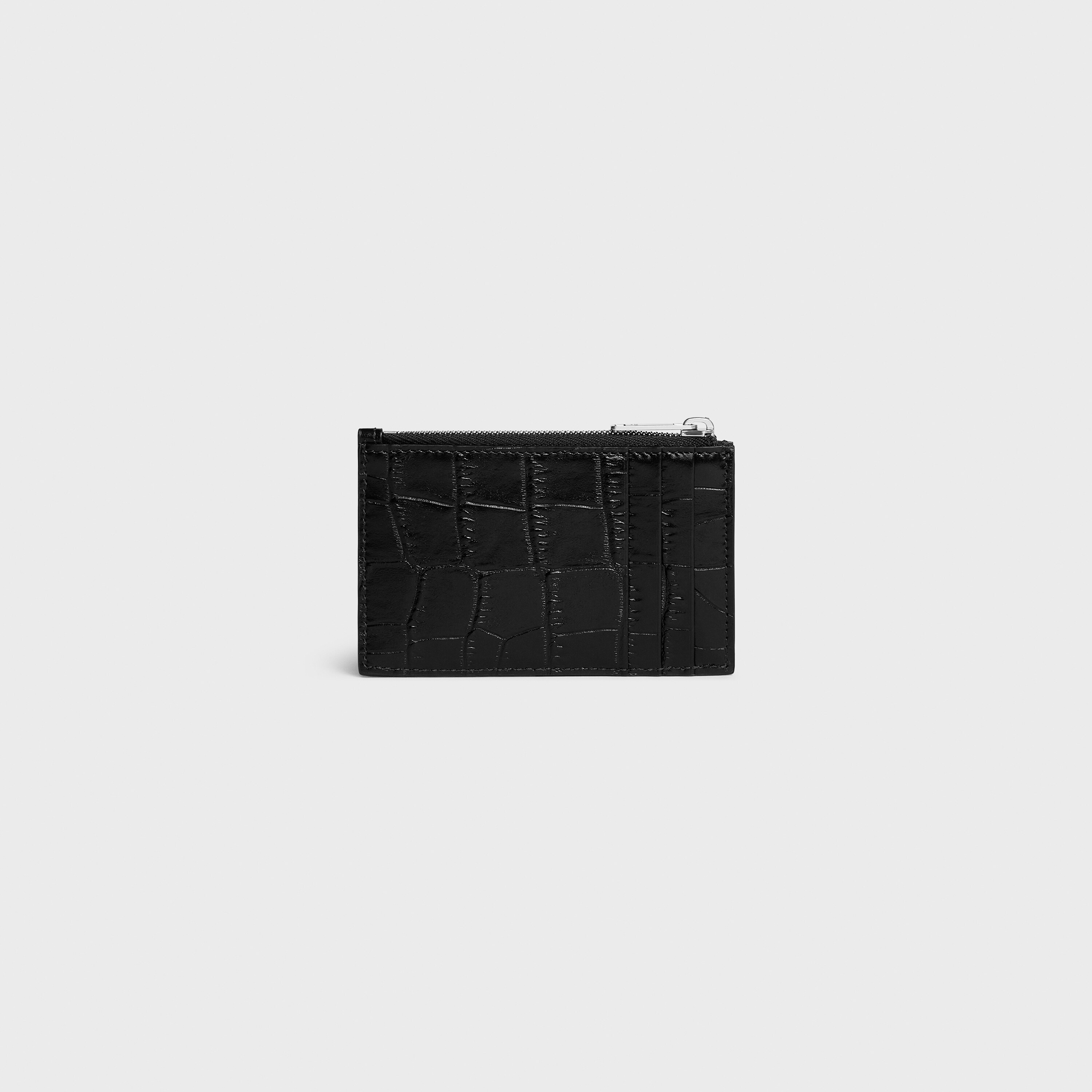 Women's Small Card Case Wallet with Flap. Mini Credit Card Holder. Croco Embossed Black