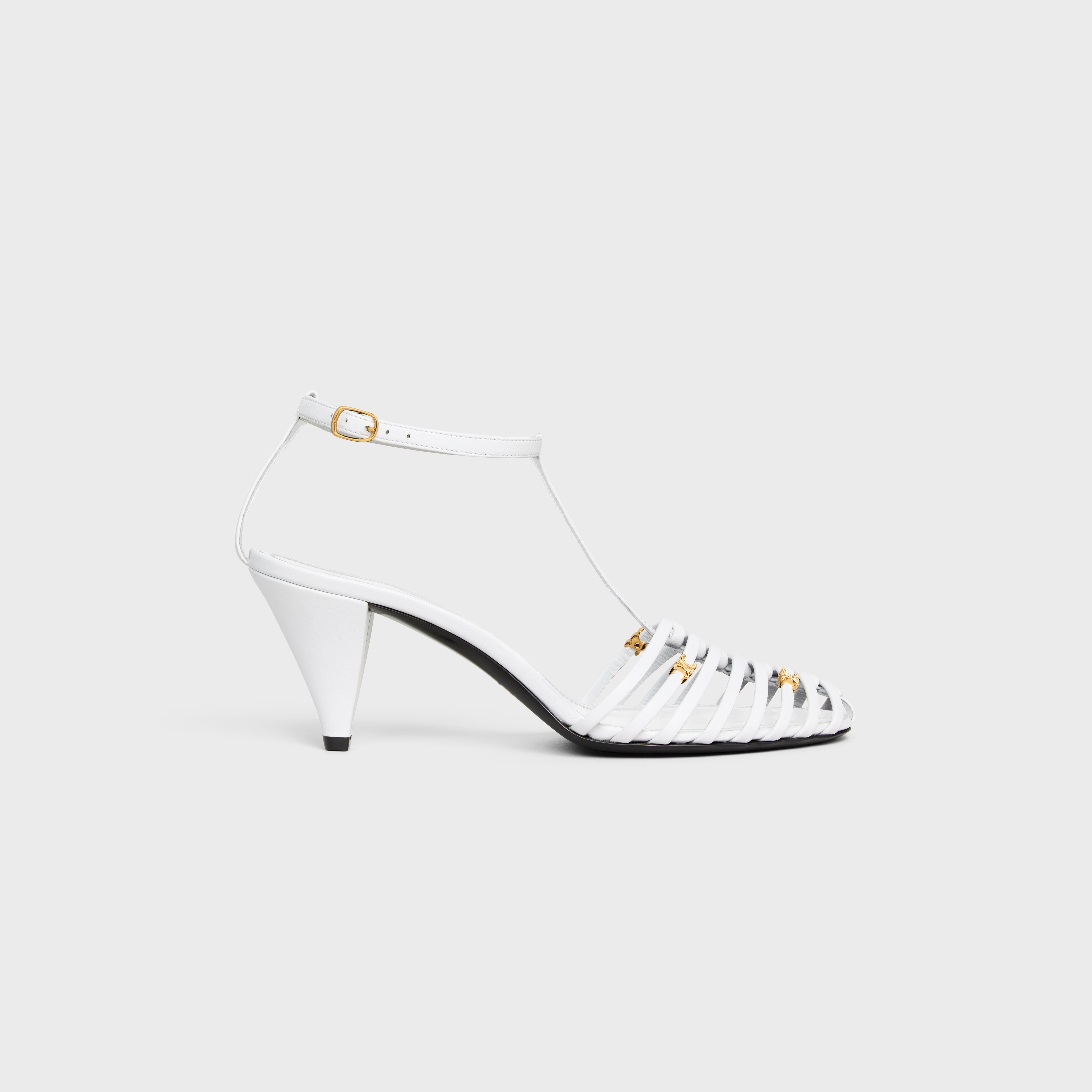 CAGE HEELED SANDAL IN GOATSKIN - WHITE | CELINE
