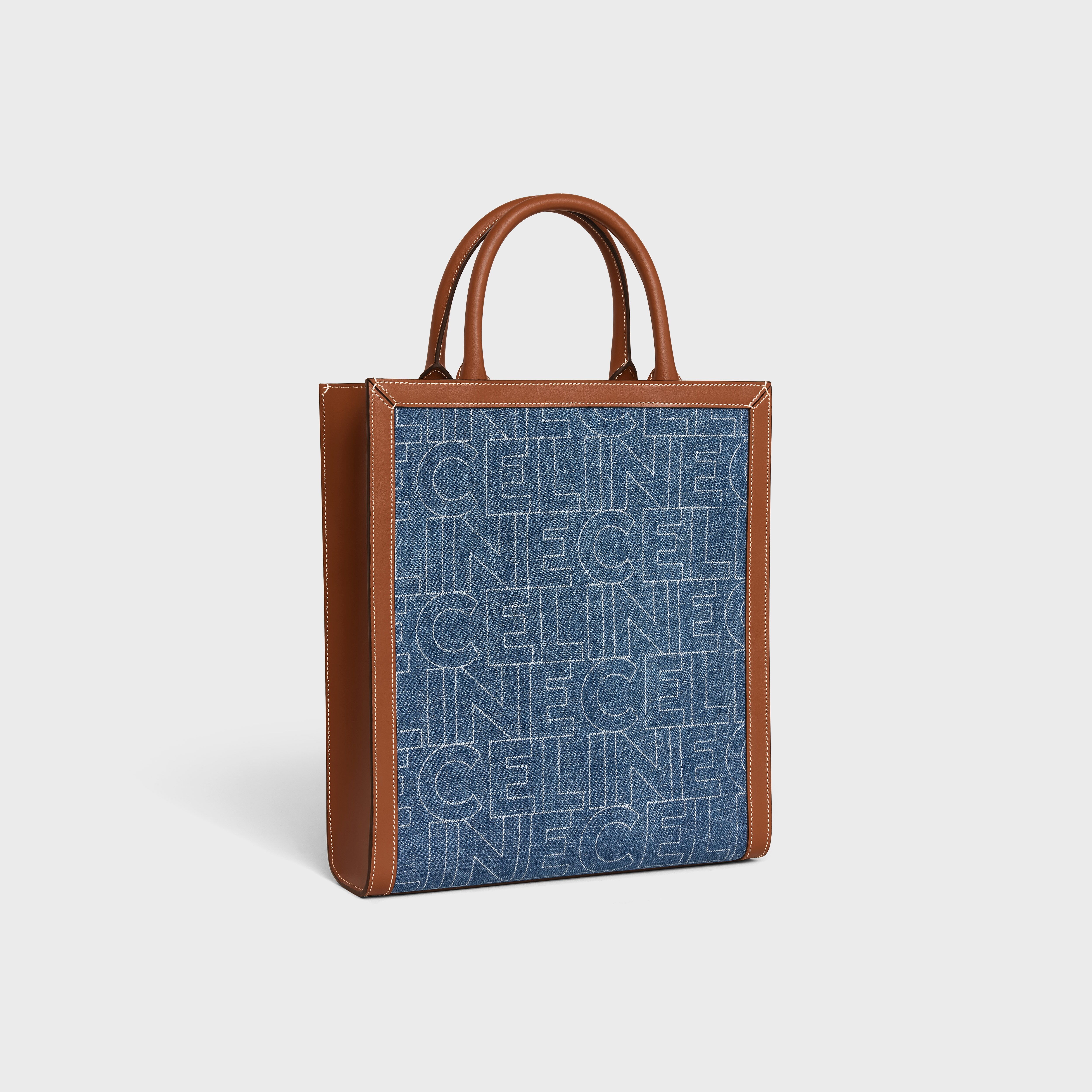 Celine Small Vertical Cabas in Canvas With Print and Calfskin