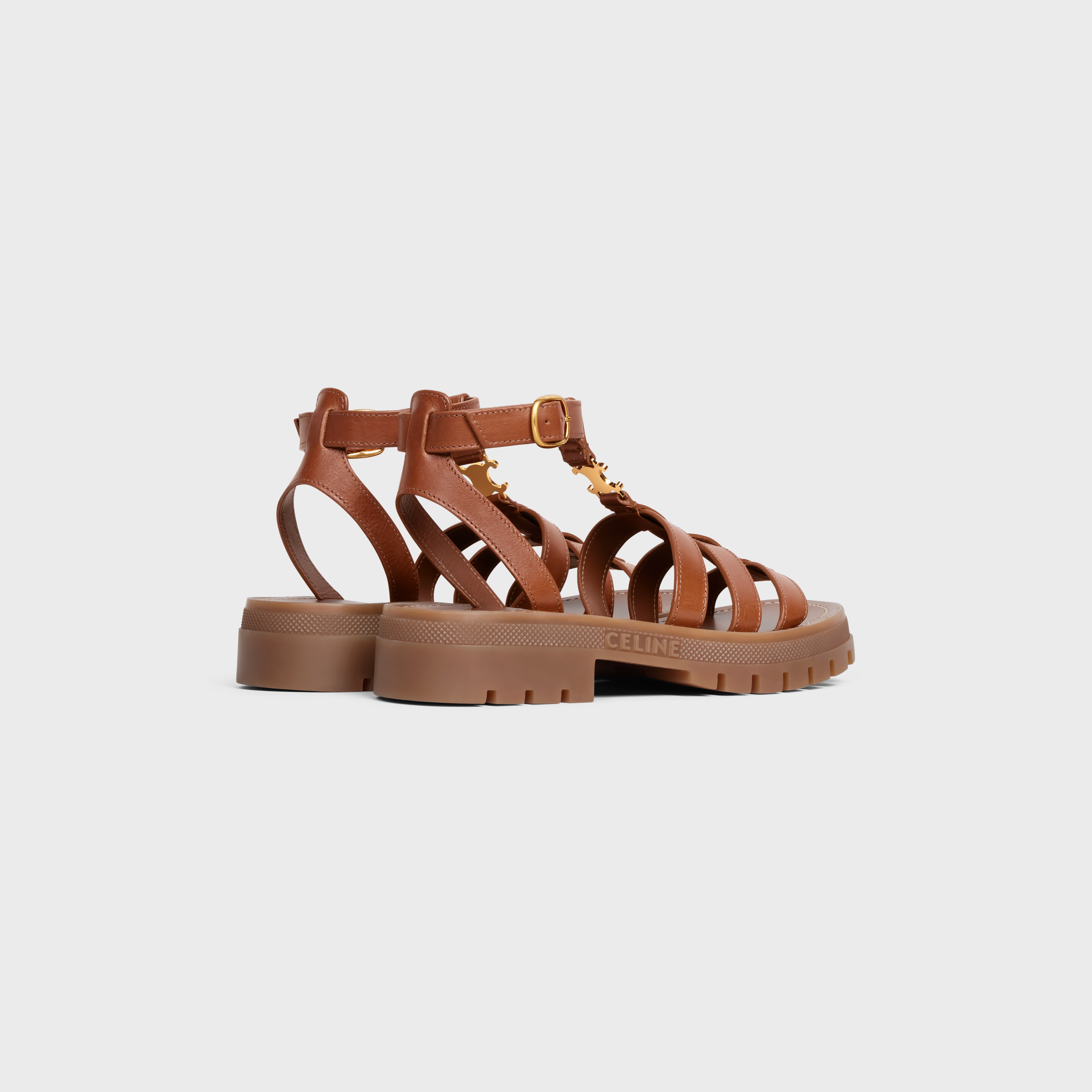 CLEA TRIOMPHE GLADIATOR CHUNKY SANDAL in CALFSKIN u0026 VEGETAL TANNING - Tan |  CELINE