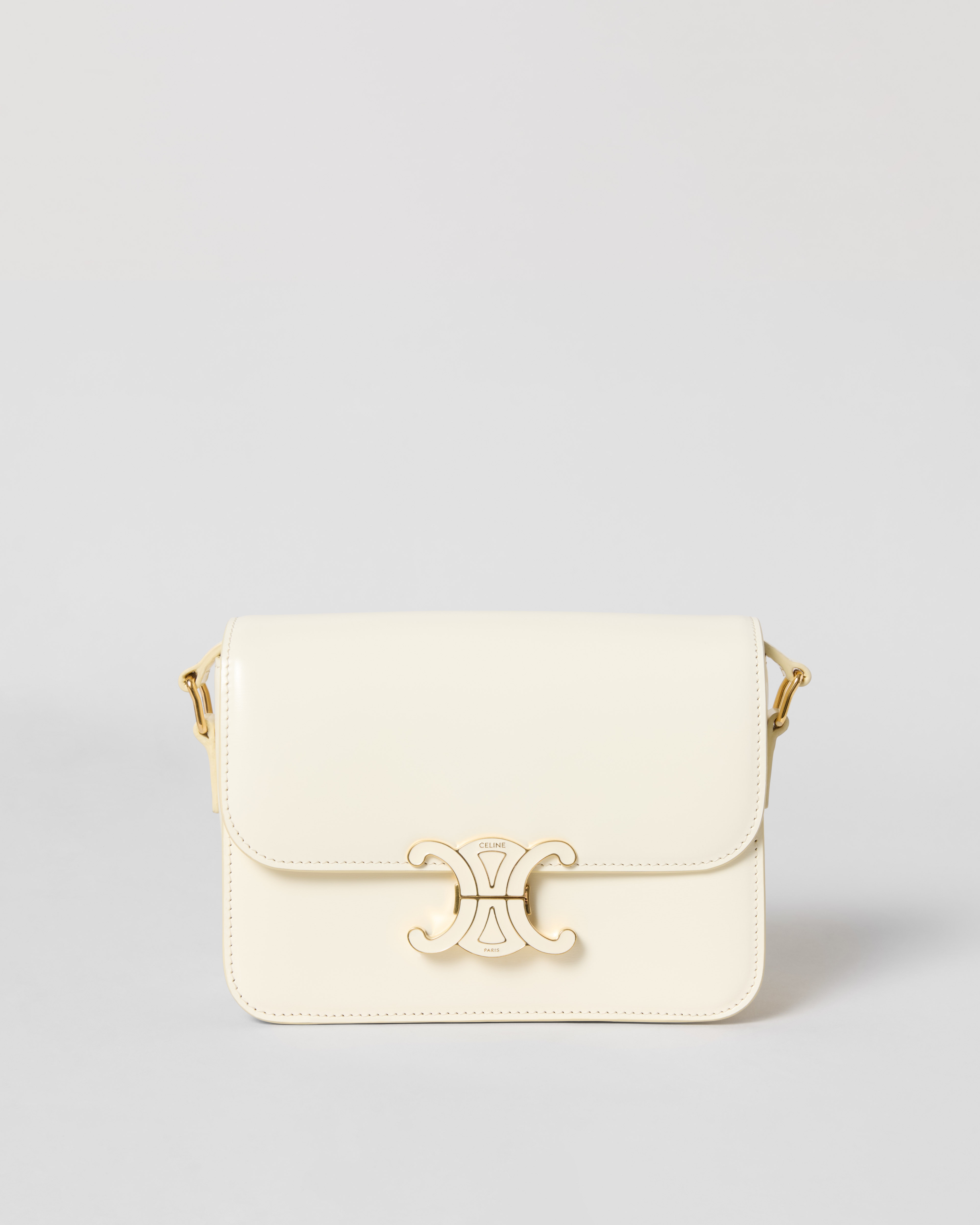 TEEN TRIOMPHE BAG IN SHINY CALFSKIN WITH ENAMEL CLOSURE - CREAMY
