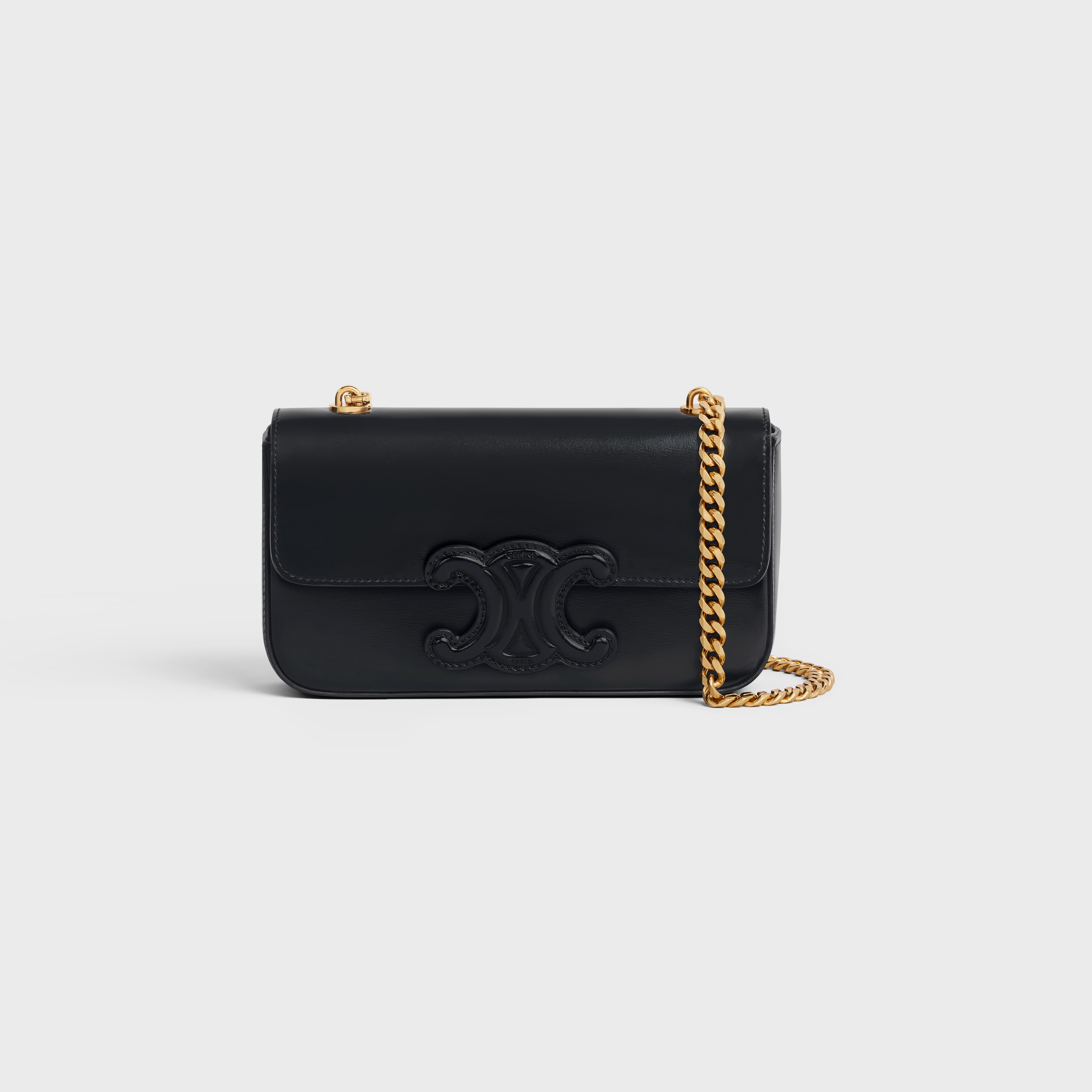 Clutch on Chain Cuir Triomphe in SMOOTH CALFSKIN WITH Triomphe EMBROIDERY -  CELINE