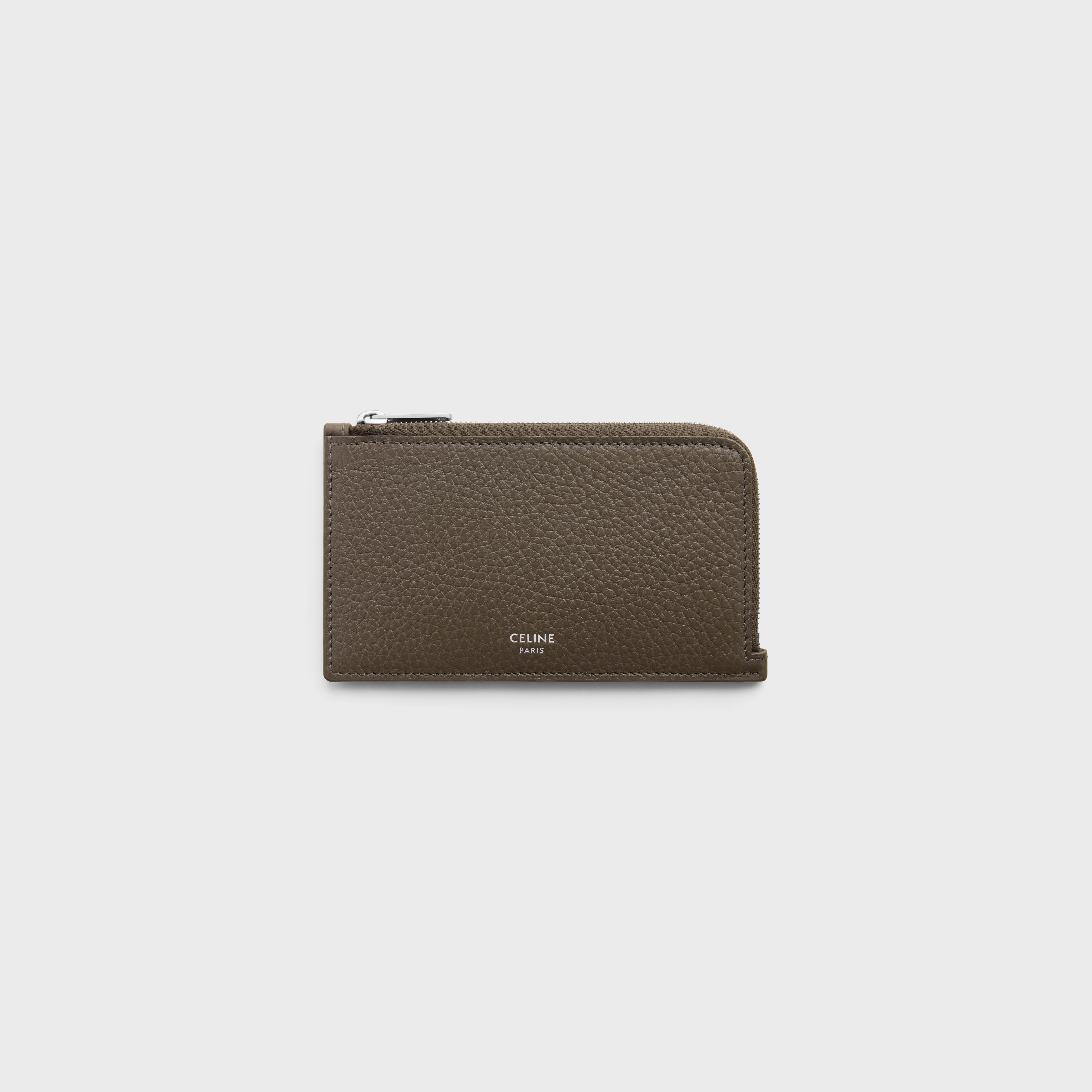 LONG ZIPPED CARD HOLDER IN GRAINED CALFSKIN - DARK MOSS | CELINE