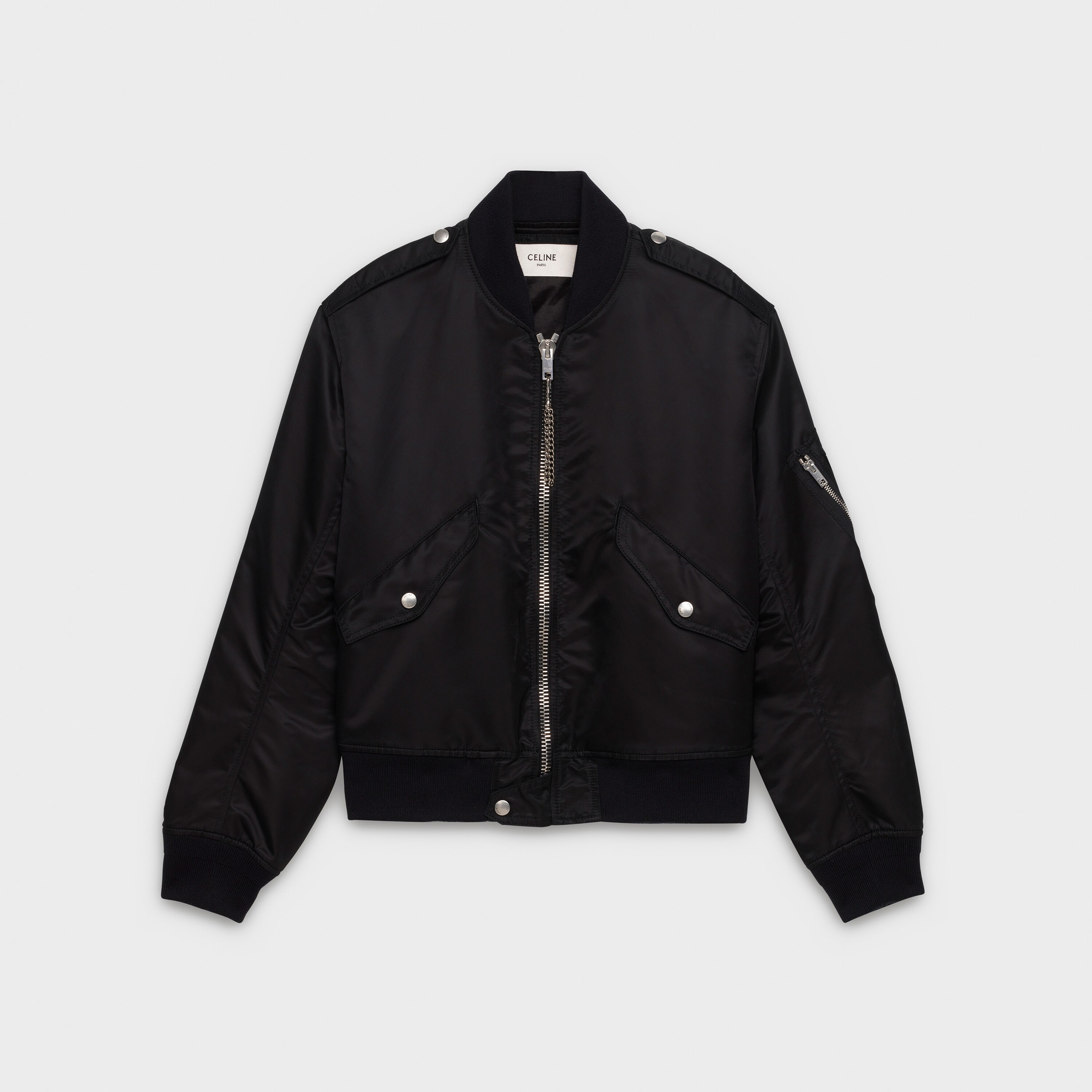 Bomber Jacket In Nylon Twill Black Celine