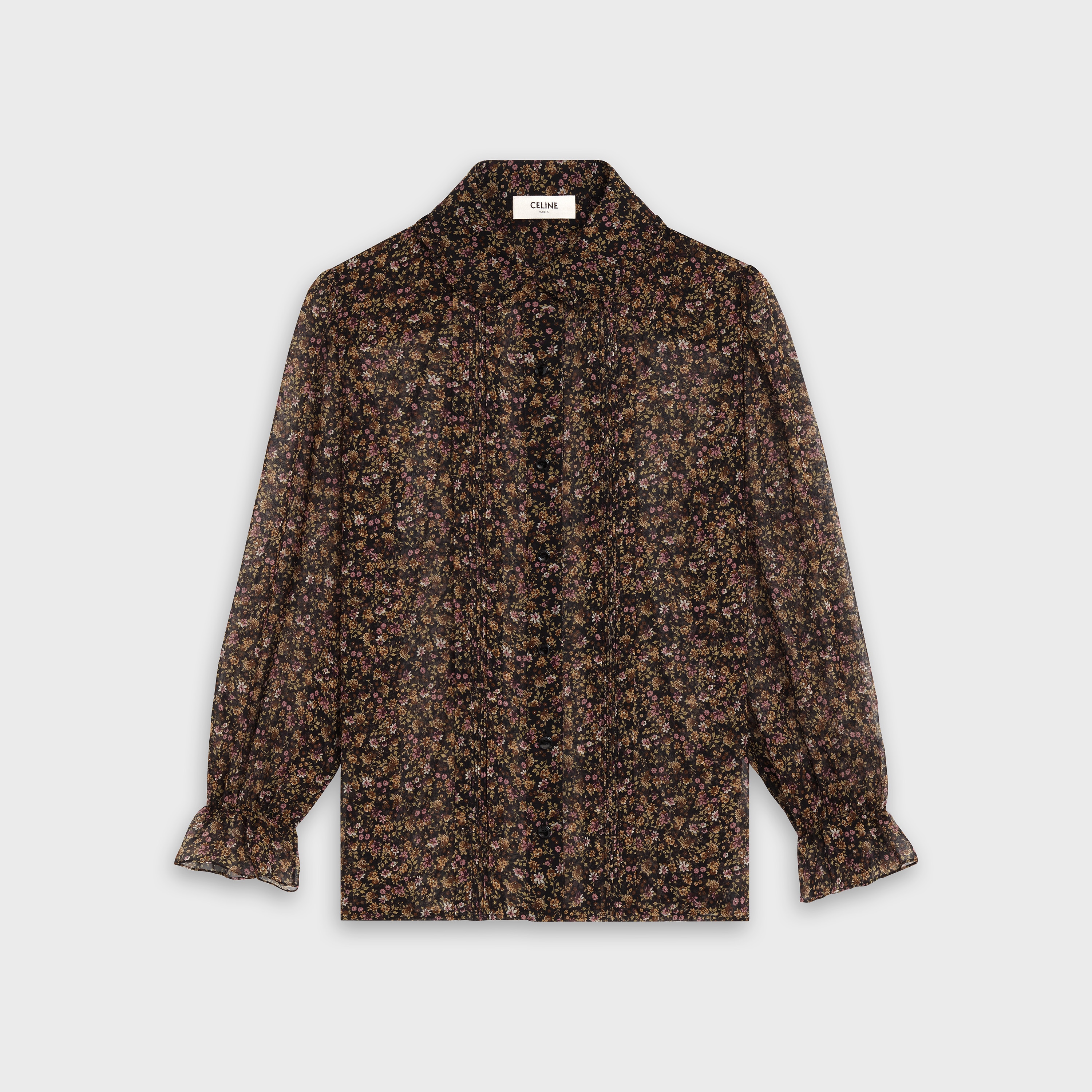 frilled blouse in silk georgette - null | CELINE