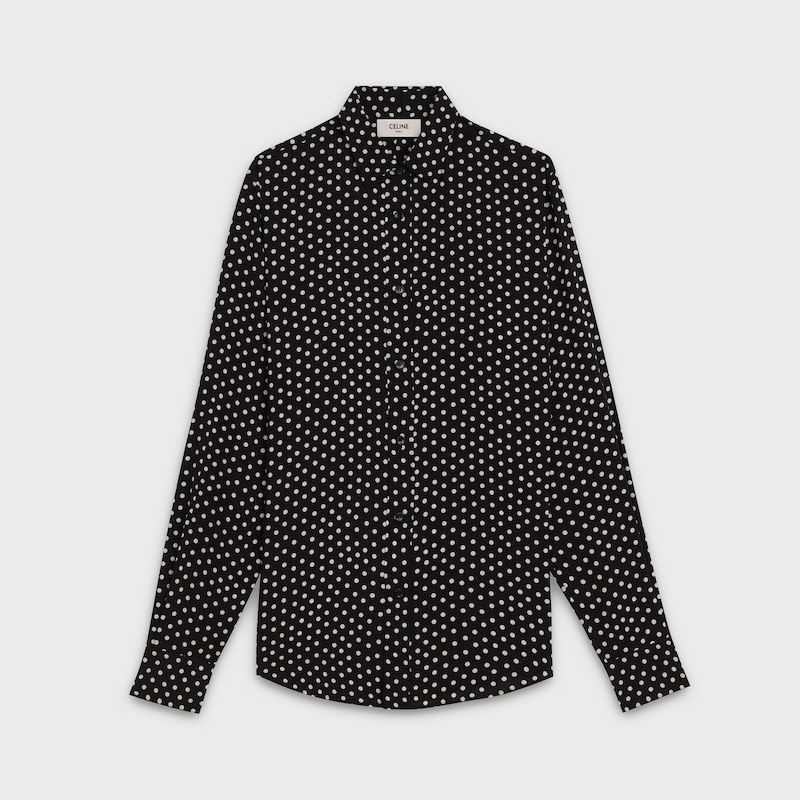Camisa clásica de viscosa con estampado de lunares con cuello moderno ...