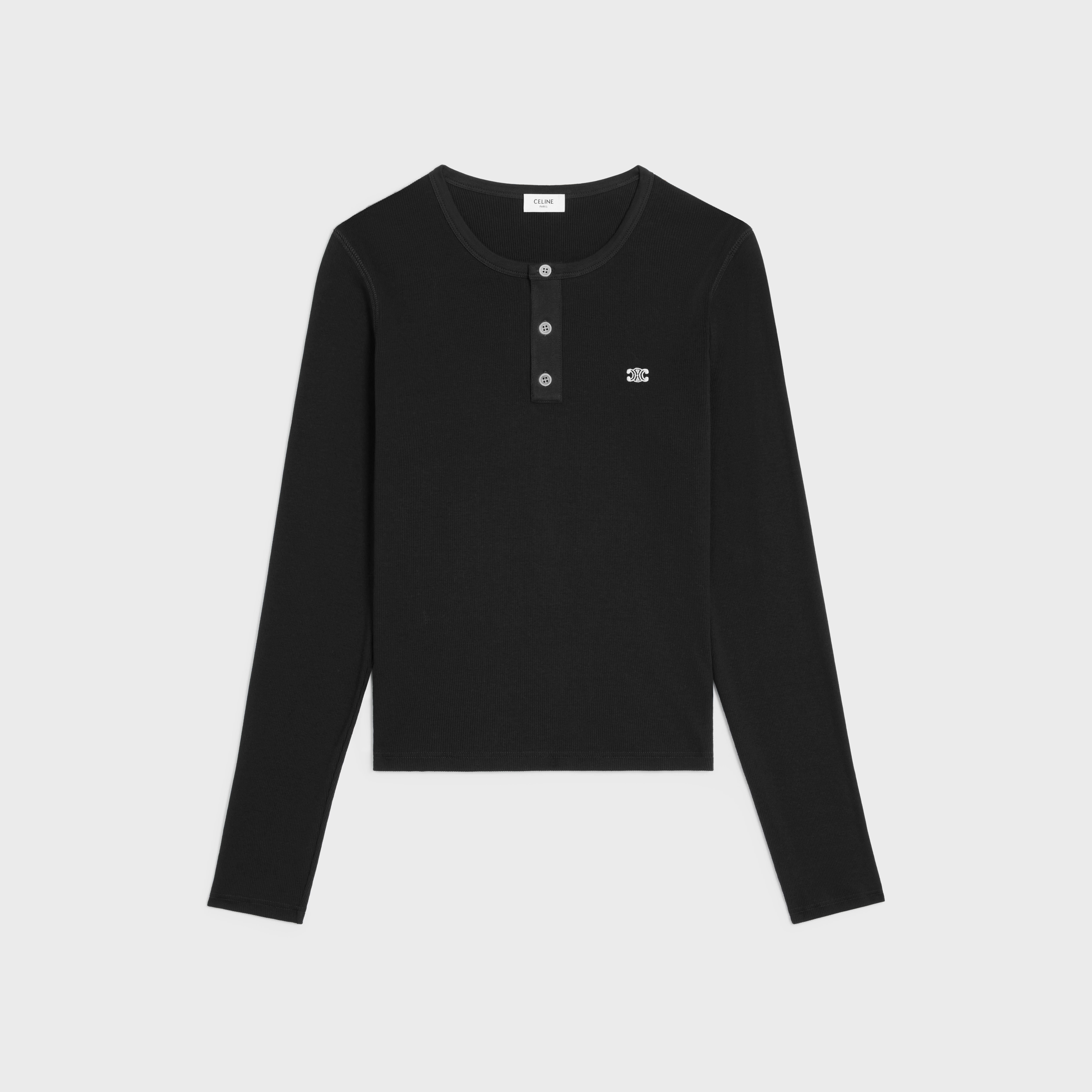 ロングスリーブ Tシャツ / リブ編みコットンジャージー - ブラック 