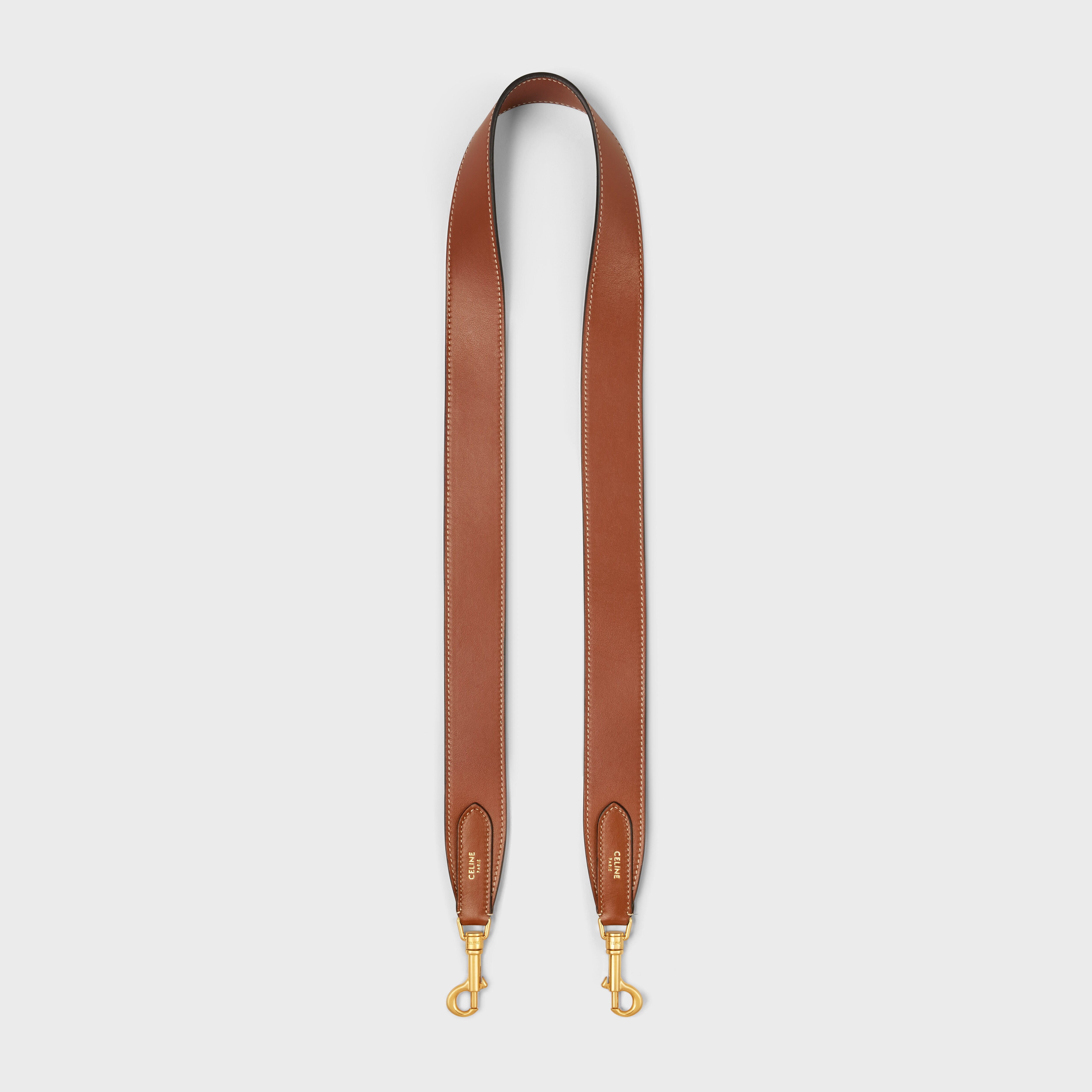 LONG STRAP IN SMOOTH CALFSKIN WITH GOLD FINISHING - TAN