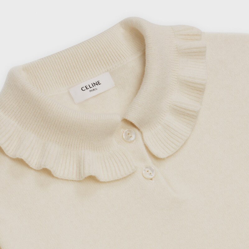 frilled polo-neck sweater in wool and angora - null | CELINE