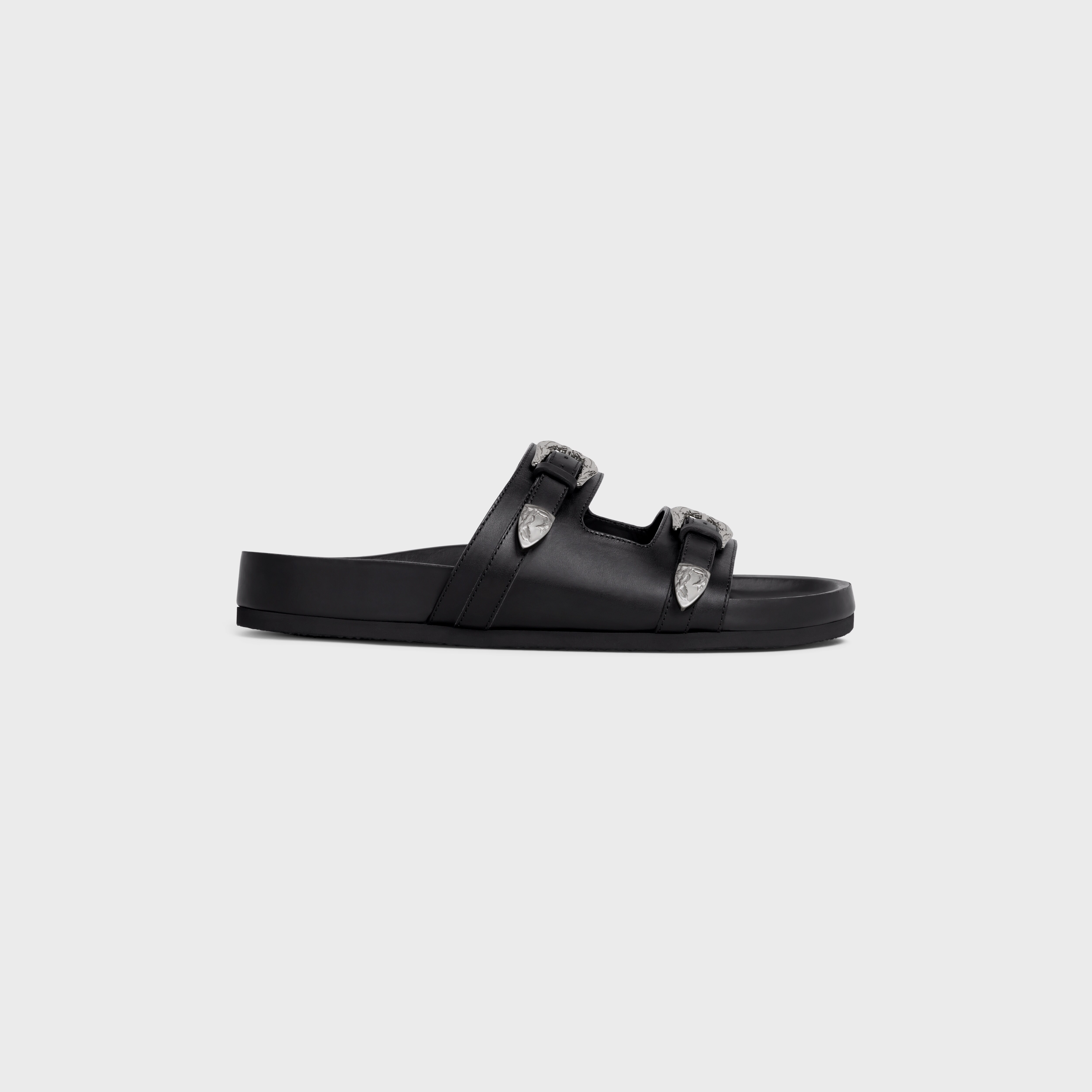 CELINE LERINS CHUNKY SLIDES in Vegetal Calfskin Black 342763023C