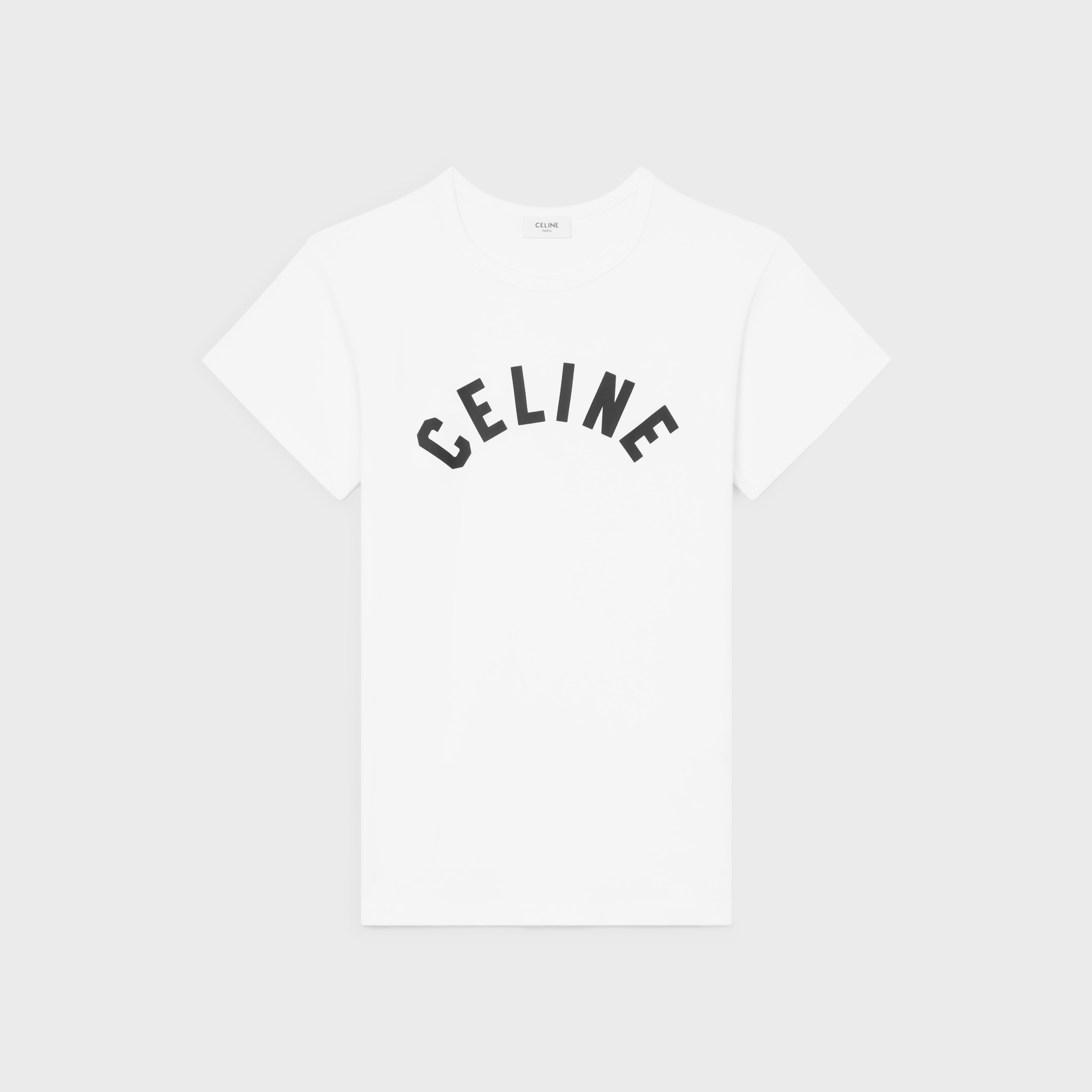 CELINE ロゴ Tシャツ Mサイズ ホワイト CELINE  /  サイズ : M regular t-shirt IN RIBBED COTTON JERSEY - OPTIC WHITE / BLACK | CELINE