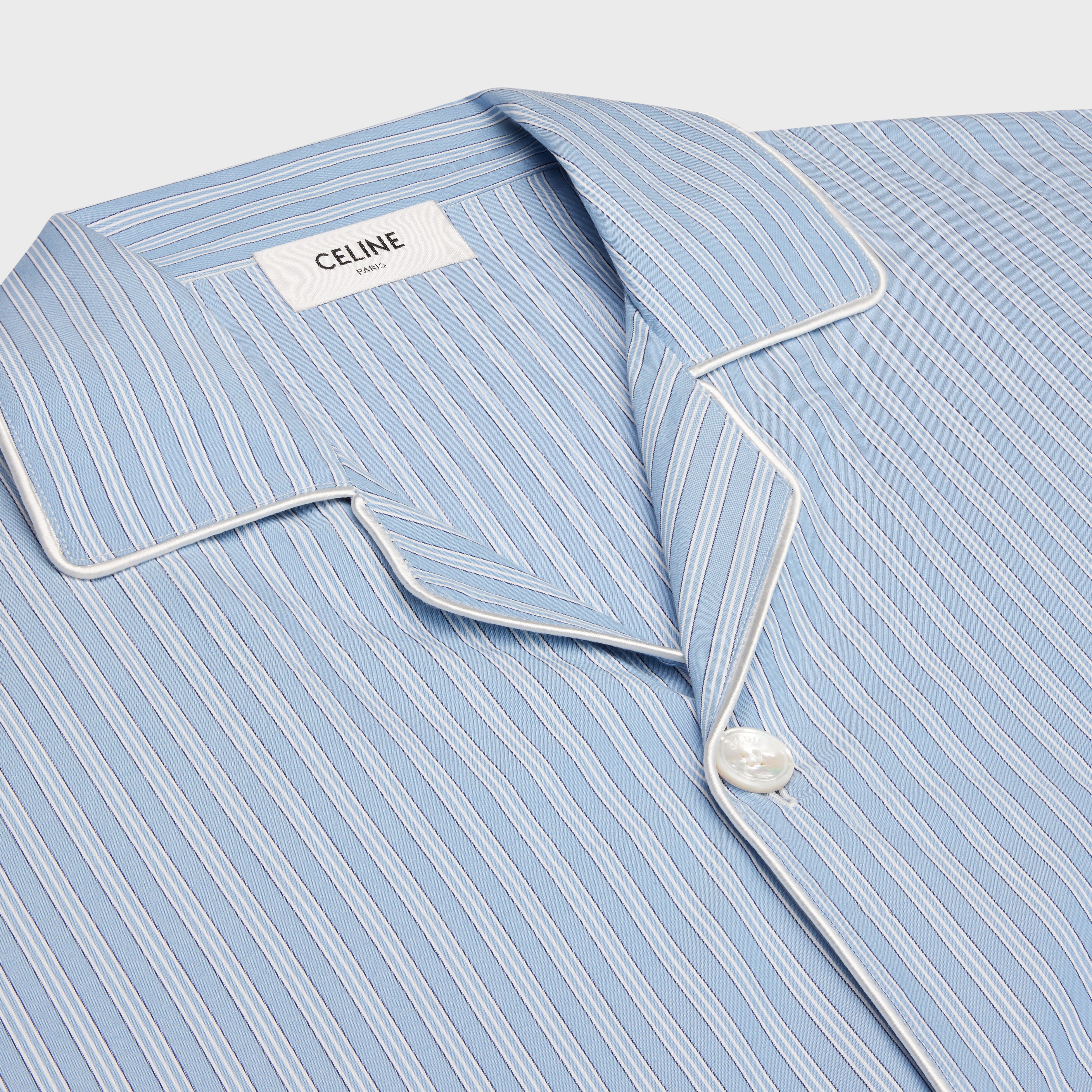 PAJAMA SHIRT IN STRIPED COTTON - BLEU CIEL/BLANC/BLEU | CELINE