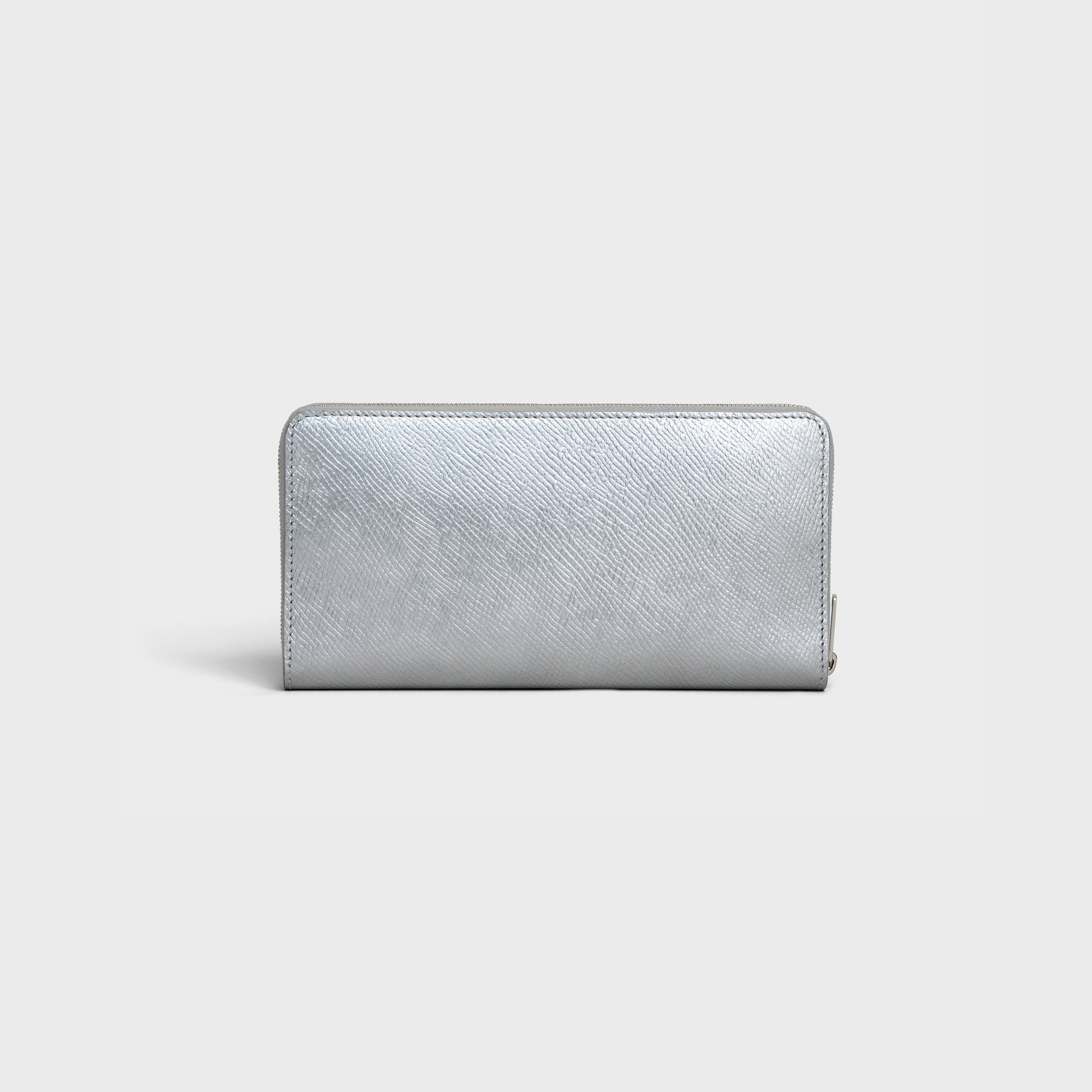 Large zipped wallet in Laminated grained calfskin - Silver | CELINE