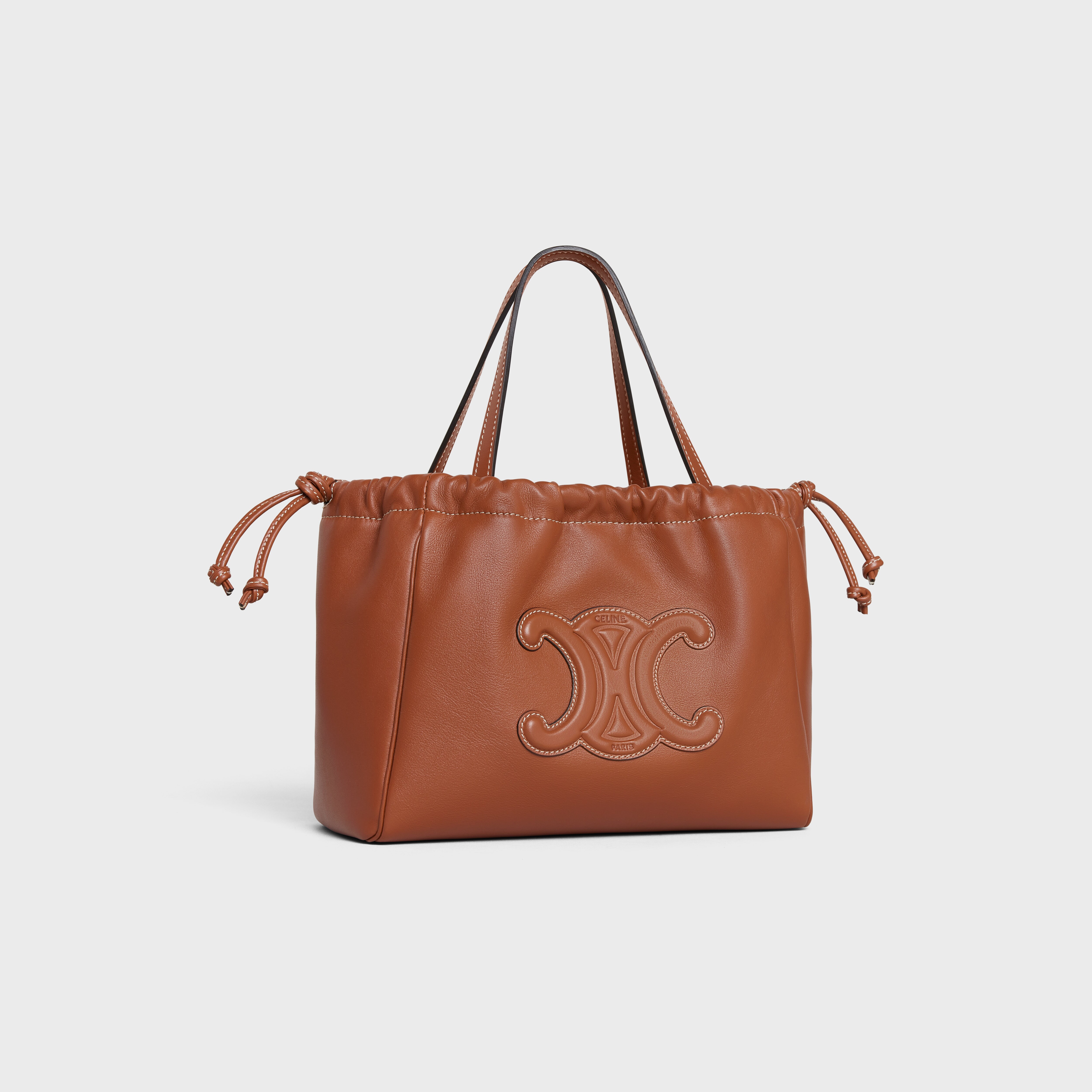 SMALL CABAS DRAWSTRING CUIR TRIOMPHE IN SMOOTH CALFSKIN - TAN