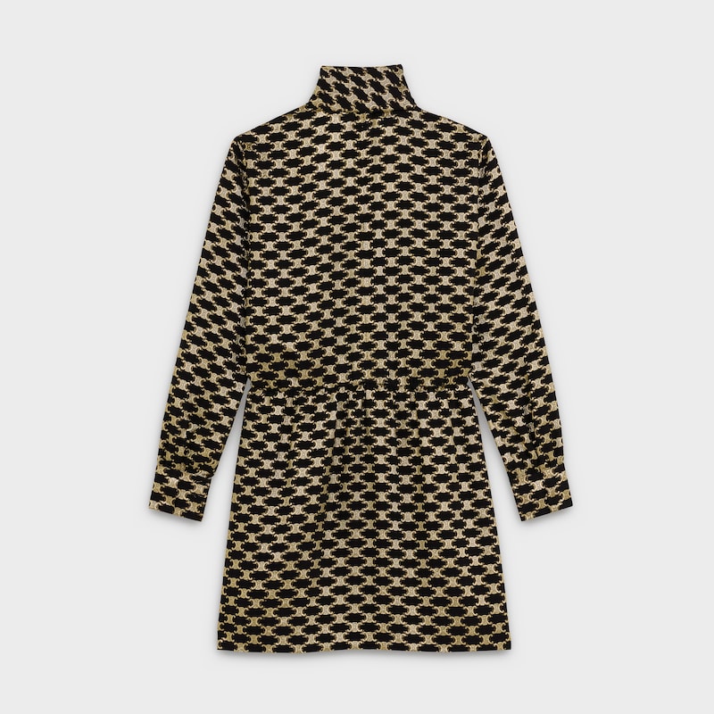vestido curto com gola com laço 'lavallière' em jacquard com padrão ...