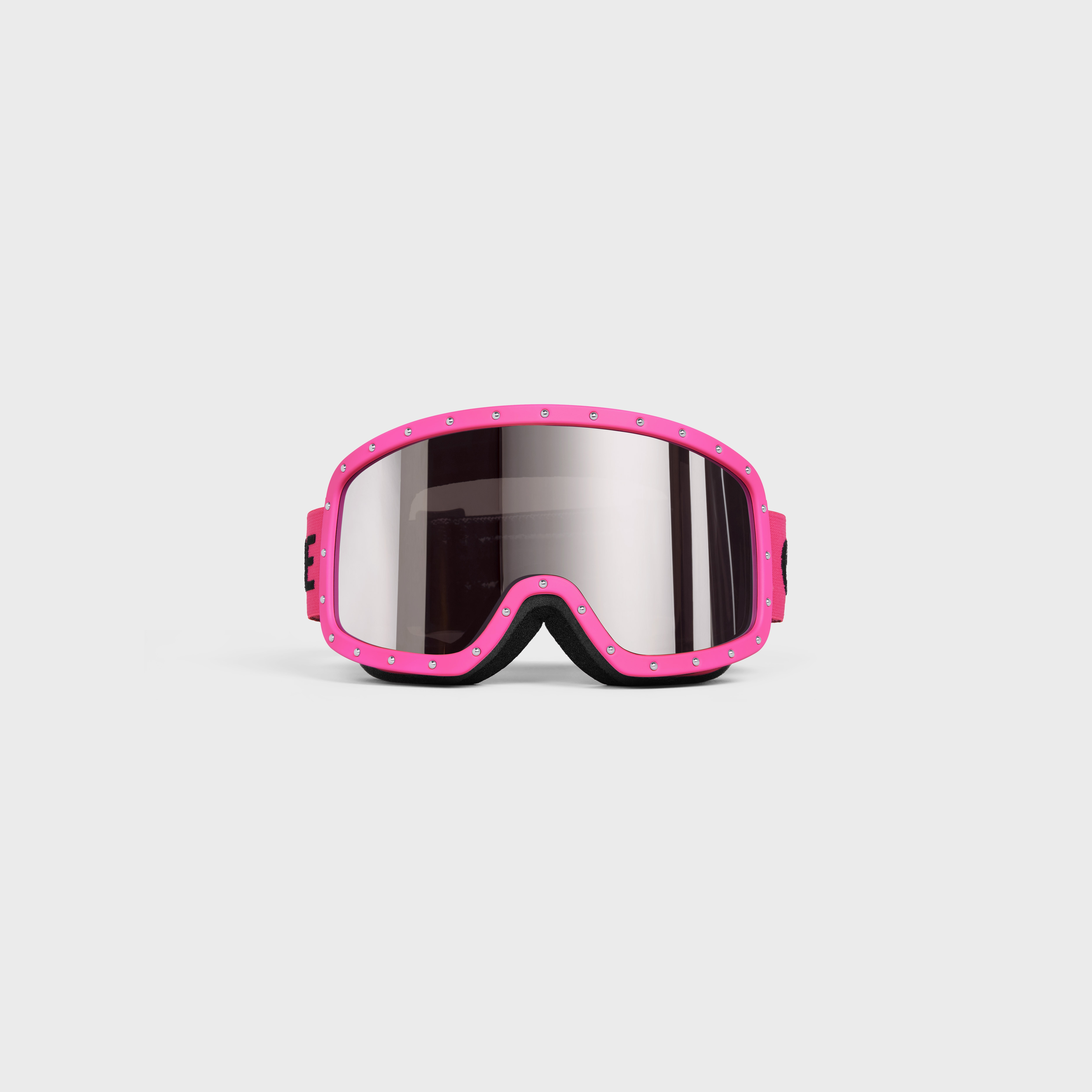 CELINE Ski Mask in Plastic with Metal Studs & Mirror Lenses Neon