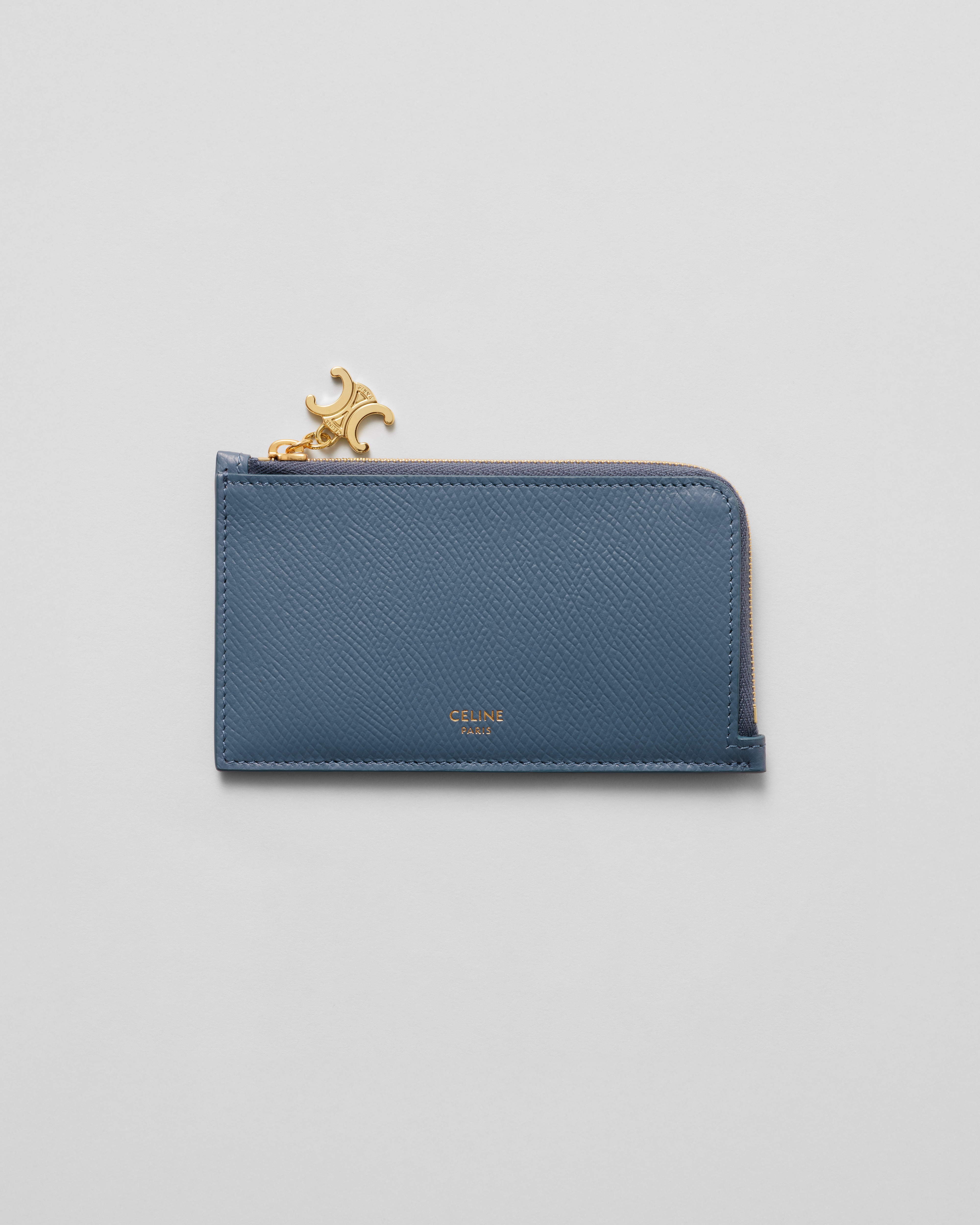 LONG ZIPPED CARD HOLDER IN GRAINED CALFSKIN - OCEAN GREY | CELINE